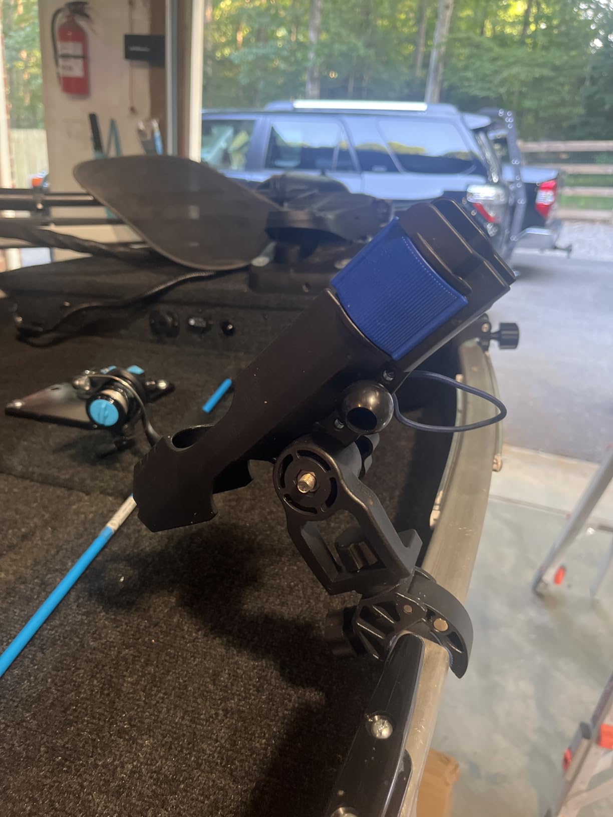 Clamp On Rod Holder for Fishing Boat, Round Rail Mount | Quick Hand-On & Off Fishing Rod Holder for Jon Boat Pontoon Boat Canoe Kayak, Protective Bungee Cords Provided customer photo 1