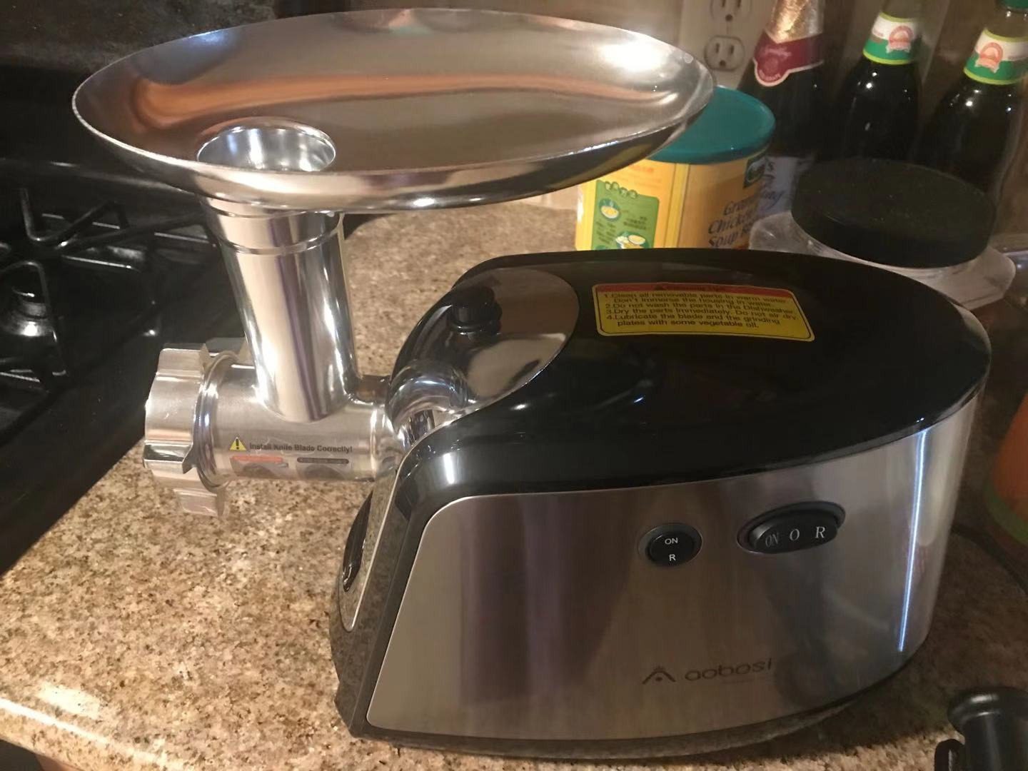 AAOBOSI Meat Grinder Electric 3000W Max with 60dB Quiet DC Motor, Auto-Reverse & Storable Food Pusher - 3 Speed Settings, Grinding, Sausage & Kibbe Making for Home Use customer photo 1
