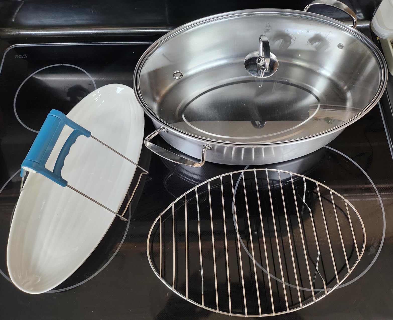 Stainless Steel Oval Fish Steamer Multi Purpose Cooking Pot with Rack | Versatile Braiser Stockpot with Ceramic Pan, Great for Steaming Fish, Soup and Pasta Cooking customer photo 2