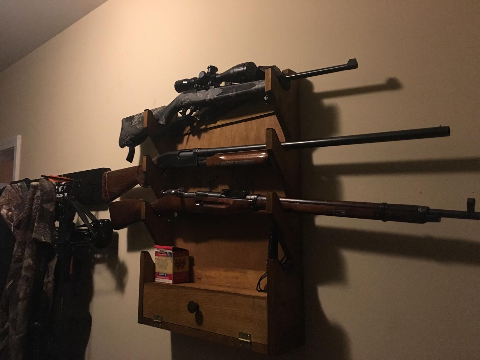Four-Gun Fully Assembled Wall Mount Wooden Gun Display Rack with Cabinet Storage Compartment for Accessories - Deer Print customer photo 1