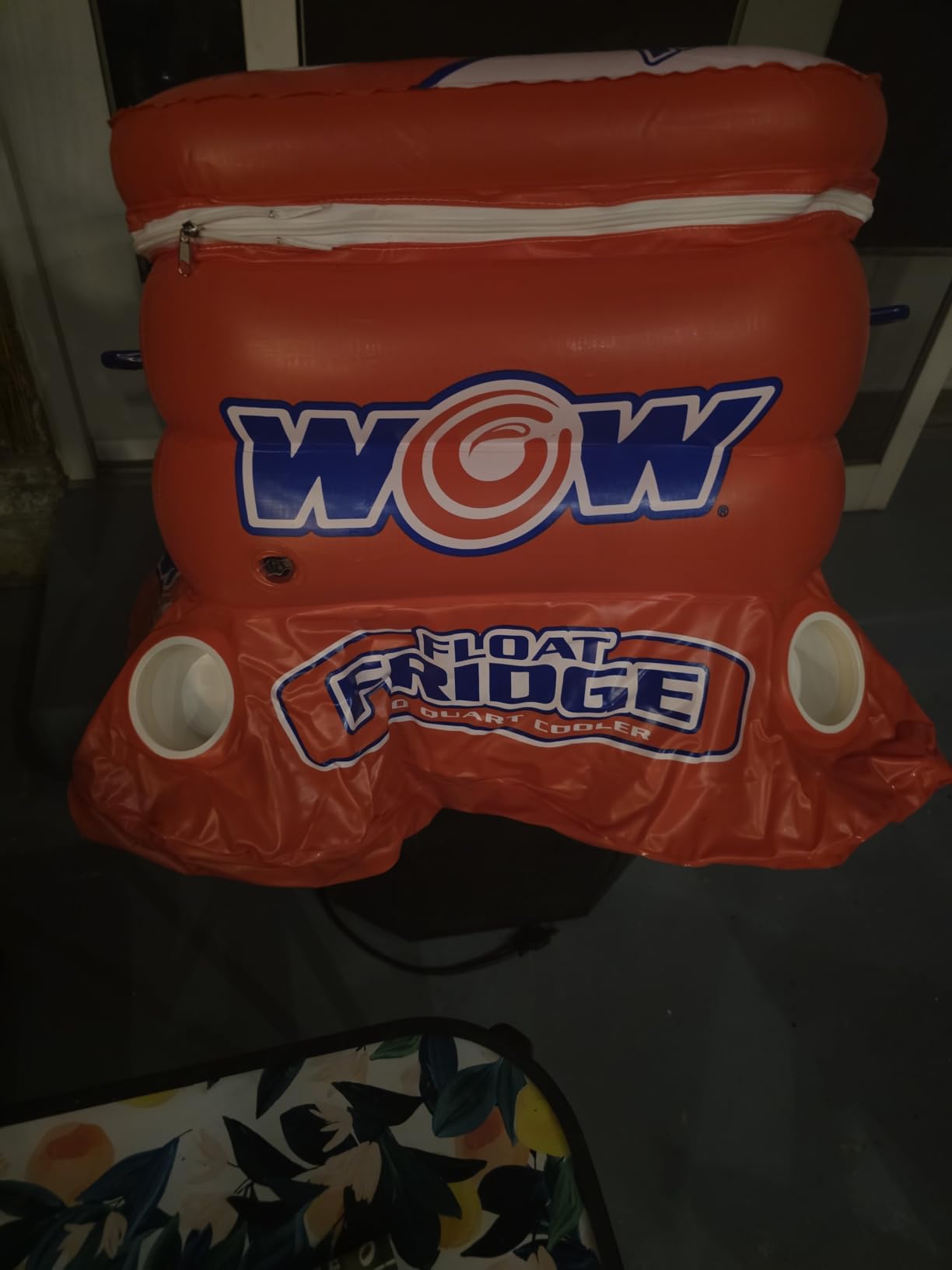 WOW Sports Inflatable Float Fridge Cooler - 30 qt - 4 Cup Holders | A 30-quart inflatable floating cooler with four cup holders. customer photo 1