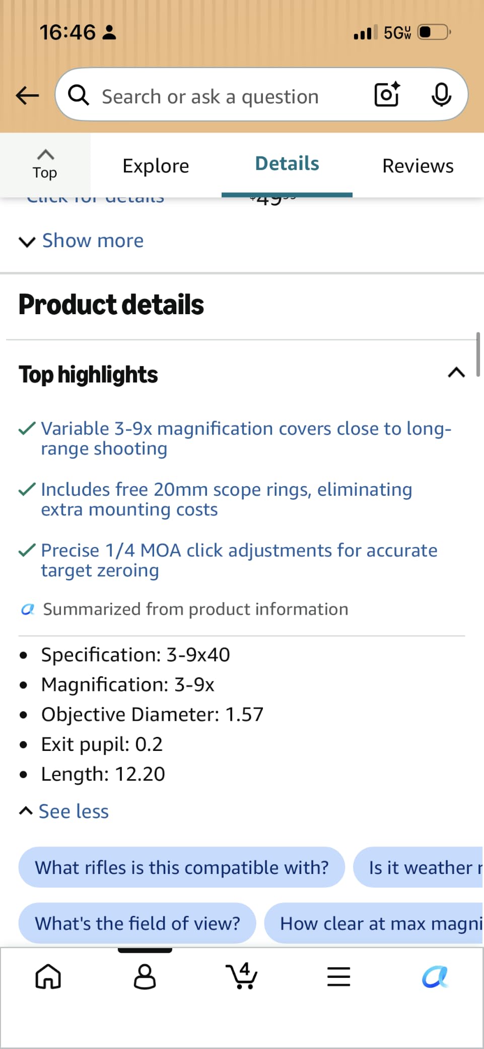 CVLIFE 3-9x40 Optics R4 Reticle Crosshair Scope with Scope Mounts customer photo 1
