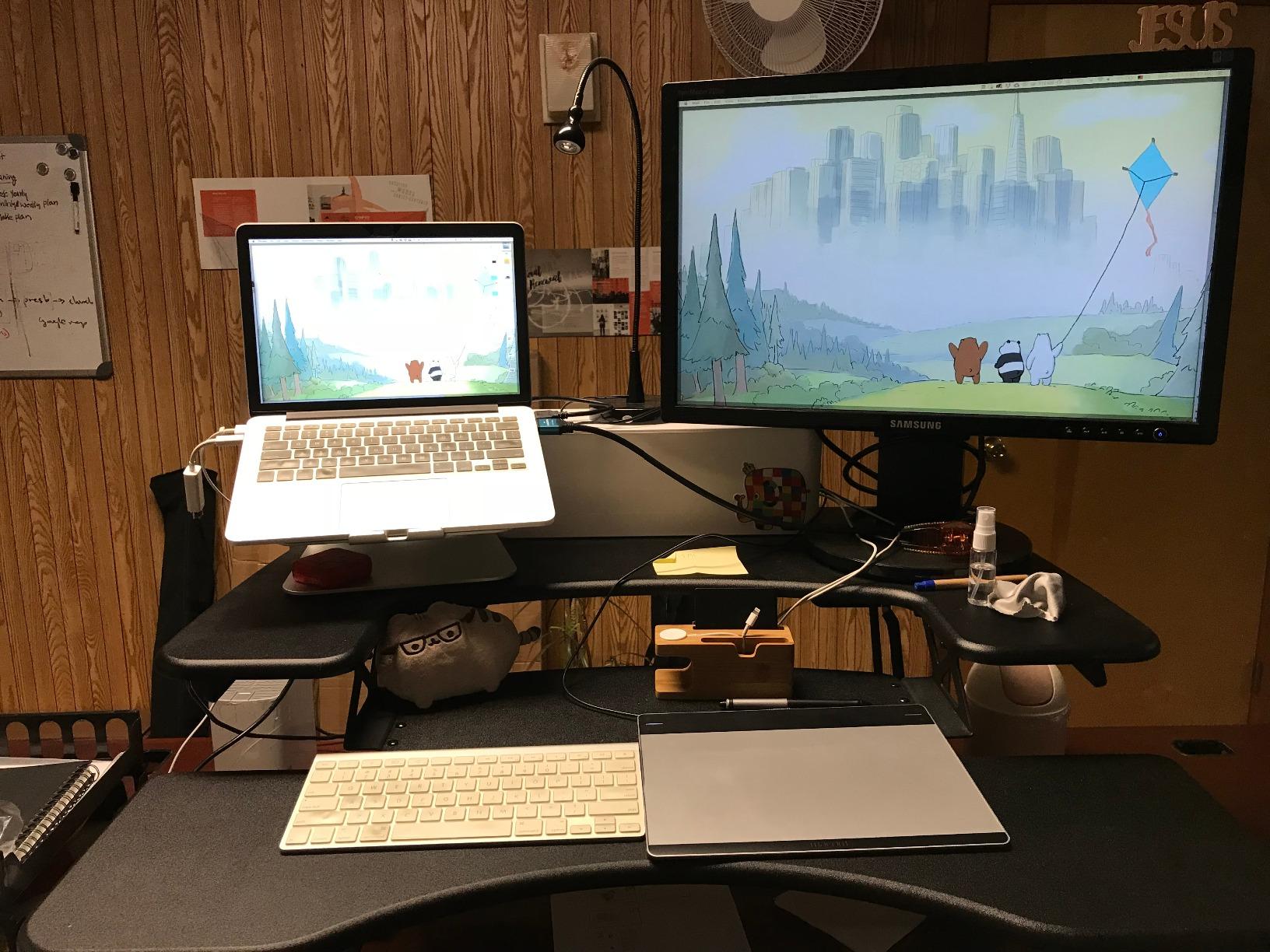 Vari VariDesk Pro Plus 36 - Adjustable Desk Converter with 11 Height Settings - Laptop Sit Stand Desk Riser for Home Office, Table Tops, Workspace - Fully Assembled with Spring Loaded Lift - Black customer photo 2