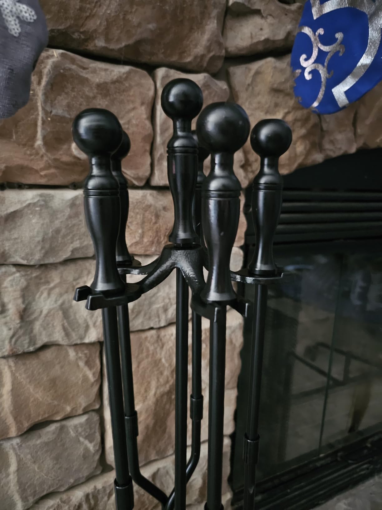 AMAGABELI Garden & Home 5 Pcs Fireplace Tools Set 31 Inch Indoor Black Handle Wrought Iron Large Fire Tool Accessories Set Holder Outdoor Fireset Modern Fire Pit Stand with Poker Brush Shovel Tong customer photo 1