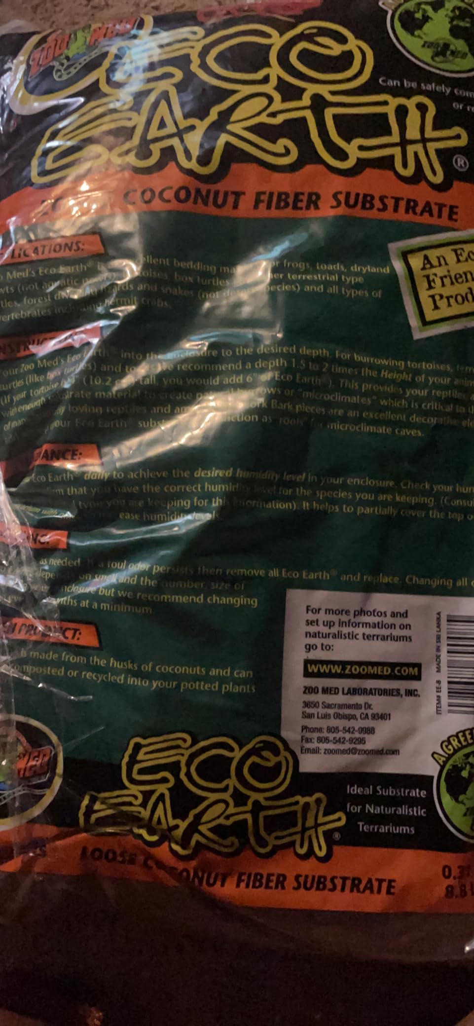 Zoo Med Eco Earth All-Natural Loose Coconut Fiber, Safely Composted, Tropical Substrate for Reptiles (8 Quarts, 2-Pack) customer photo 2