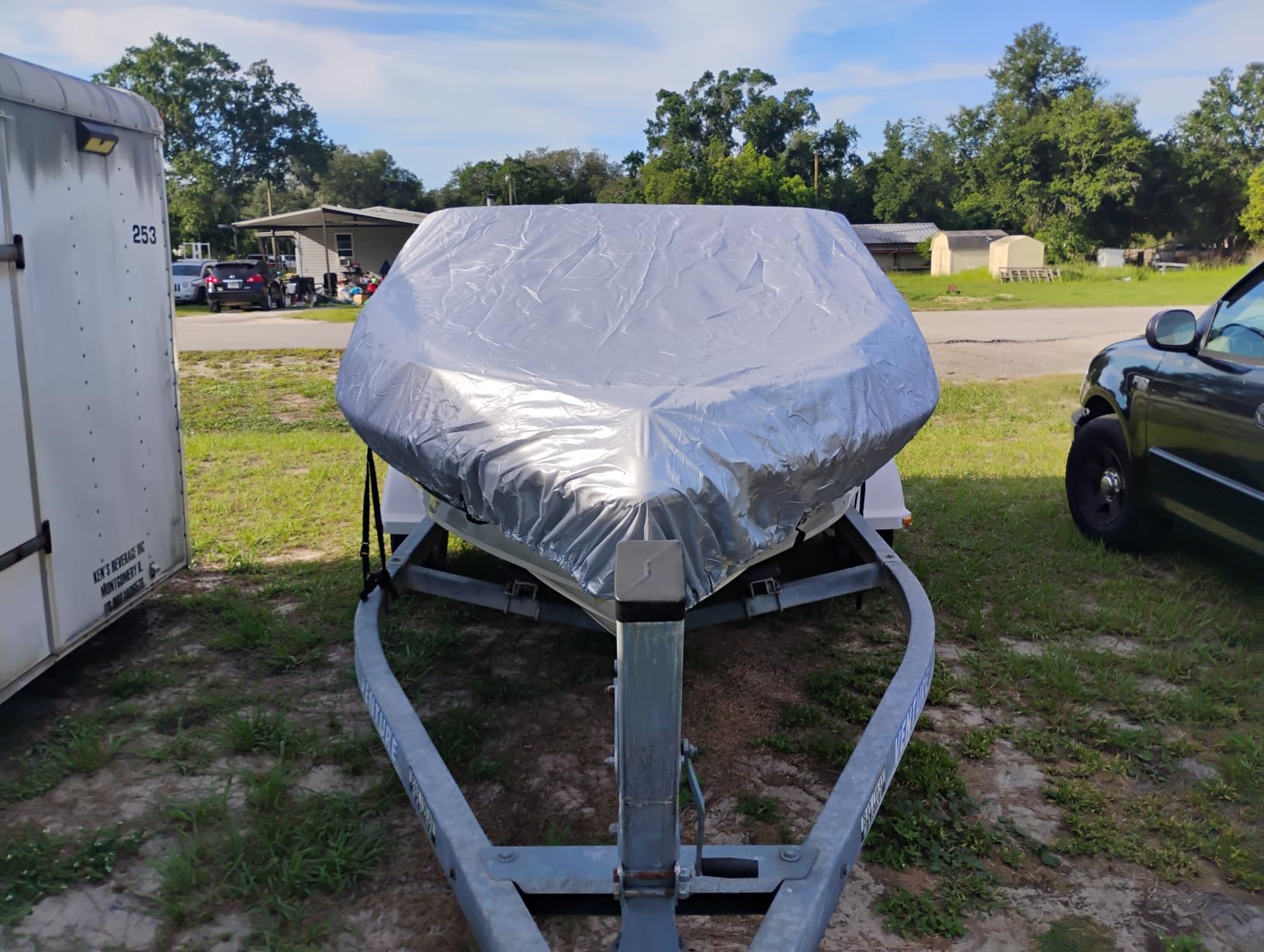 iCOVER Trailerable Boat Cover - 16'-18.5' Heavy Duty Waterproof Tarp Covers with Storage Bag, Fits V-Hull, Fish&Ski, Pro-Style, Fishing, Runabout, Bass Boats, up to 16ft-18.5ft Long X 94