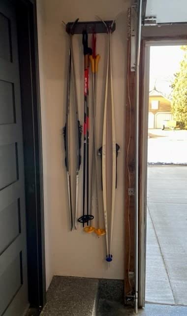 Wall Mounted Rack Organizer for Skis and Poles Heavy Duty Horizontal Wall Ski Rack Garage Storage with Metal Frame and Padded Hooks Indoors Outdoors Premium Wall Hooks (Medium Holds 2 Set of Ski's) customer photo 2