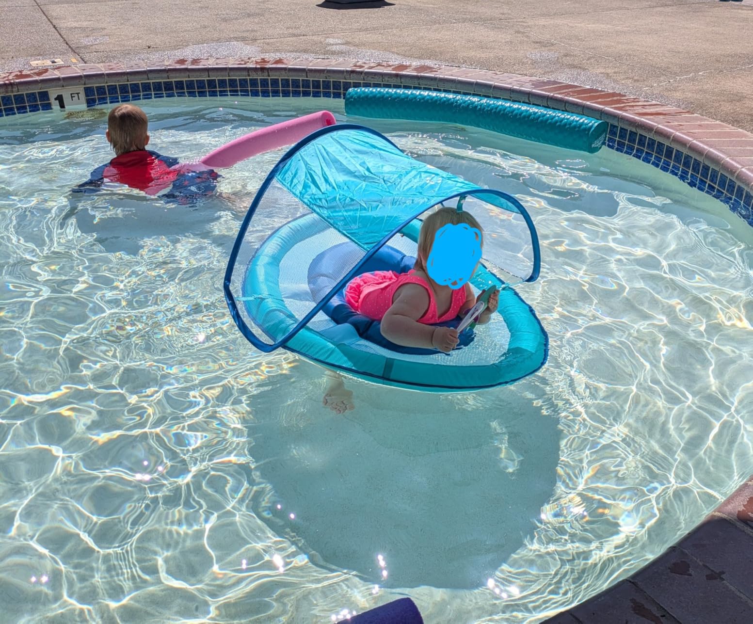 SwimWays Baby Spring Float with Adjustable Canopy and UPF Sun Protection, Blue Lobster customer photo 2
