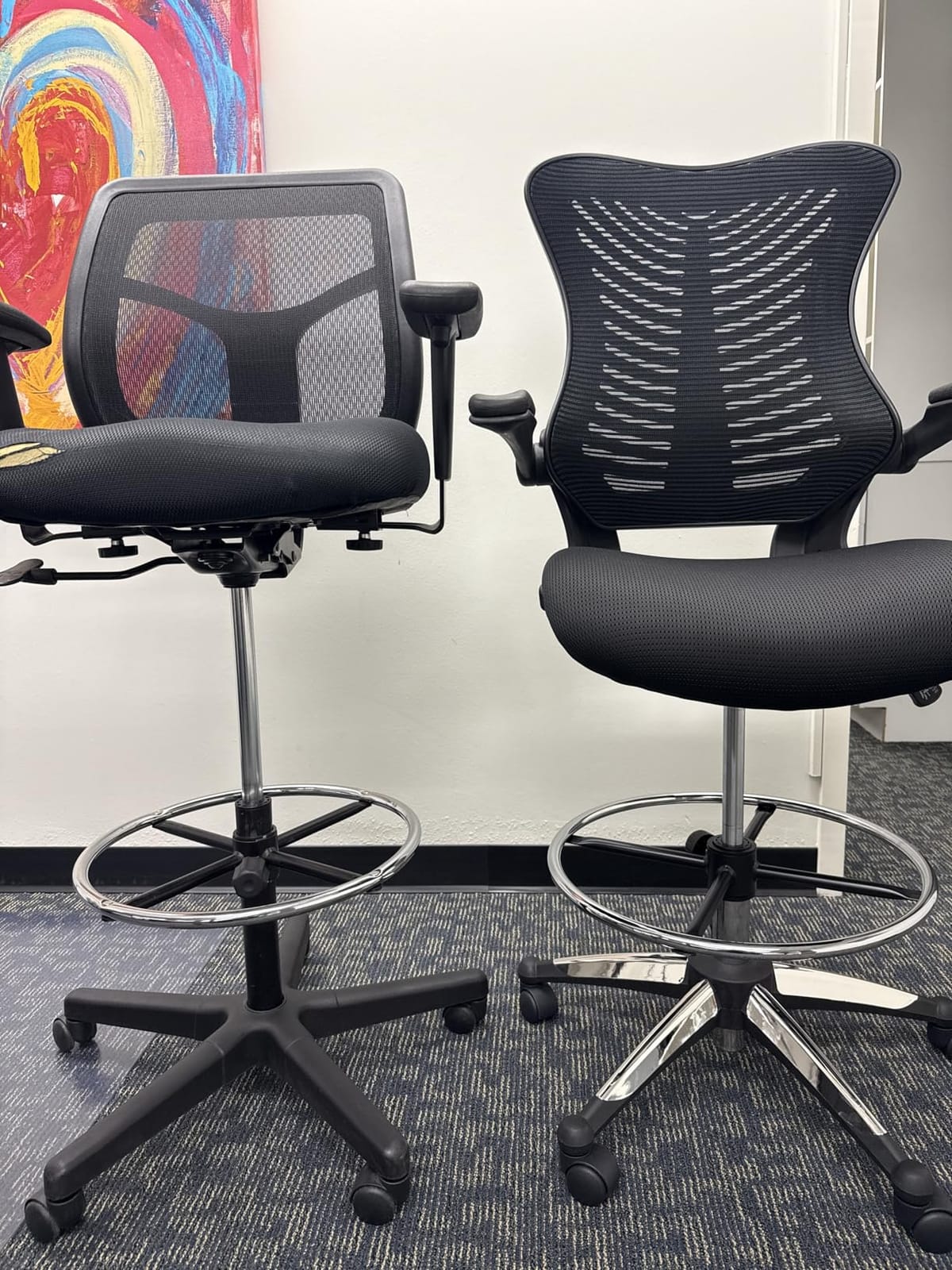 OfficeFactor 300 Lbs Tall Drafting Chair with Adjustable Foot Ring & Flip-Up Arms – Ergonomic Standing Desk Chair, Breathable Mesh Office Chair for Tall Desks, Counter Height & Reception(Black) customer photo 2