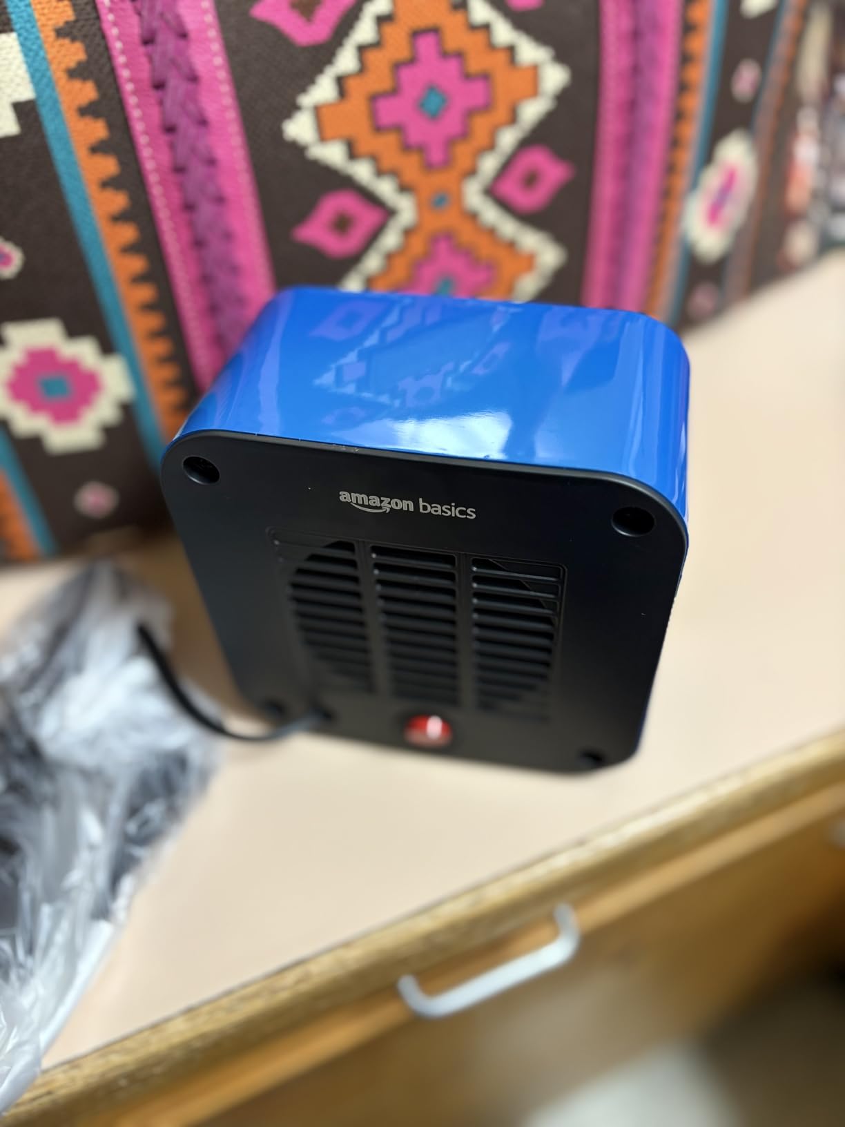 Amazon Basics Ceramic Space Heater, Portable Mini Heater for Office Desk, Fast Heating, Efficient, Indoor Use, 500W, With Tip-Over Protection, Lightweight 1.4 lbs, Blue, 5.9