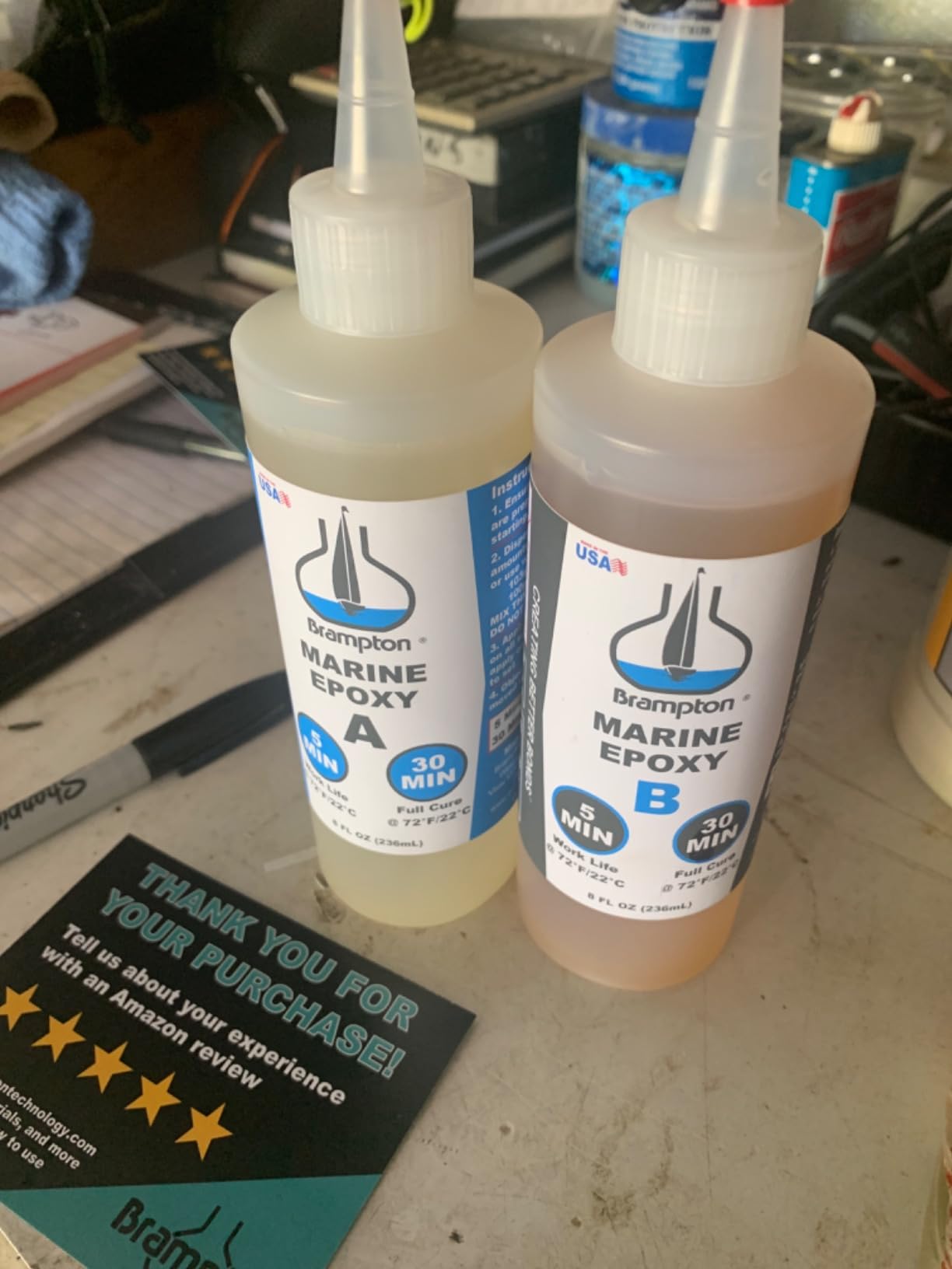 Brampton Marine Epoxy, 5-Min Work Life, 1 Hour Full Cure, Extra Strength, Waterproof, Chemical-Resistant, Ideal Boat Accessories for Any Wet Surfaces, Easy 1:1 Mix, 4 oz customer photo 1