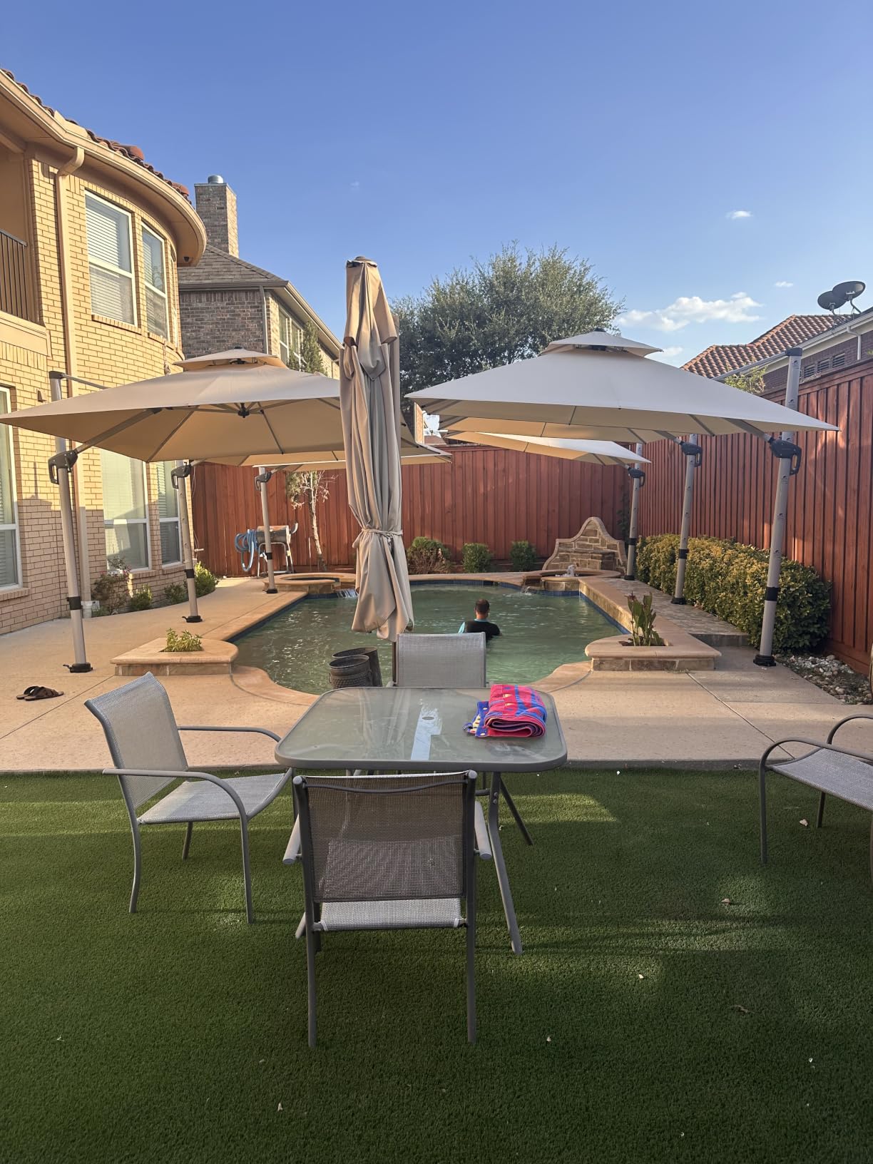 PURPLE LEAF Cantilever Patio Umbrellas 10' x 10' Square Double Top, Terra customer photo 2