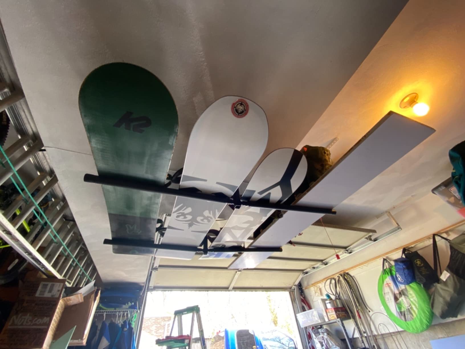 StoreYourBoard Adjustable Ski and Snowboard Ceiling Rack, Overhead Storage Mount, Double Sided customer photo 1