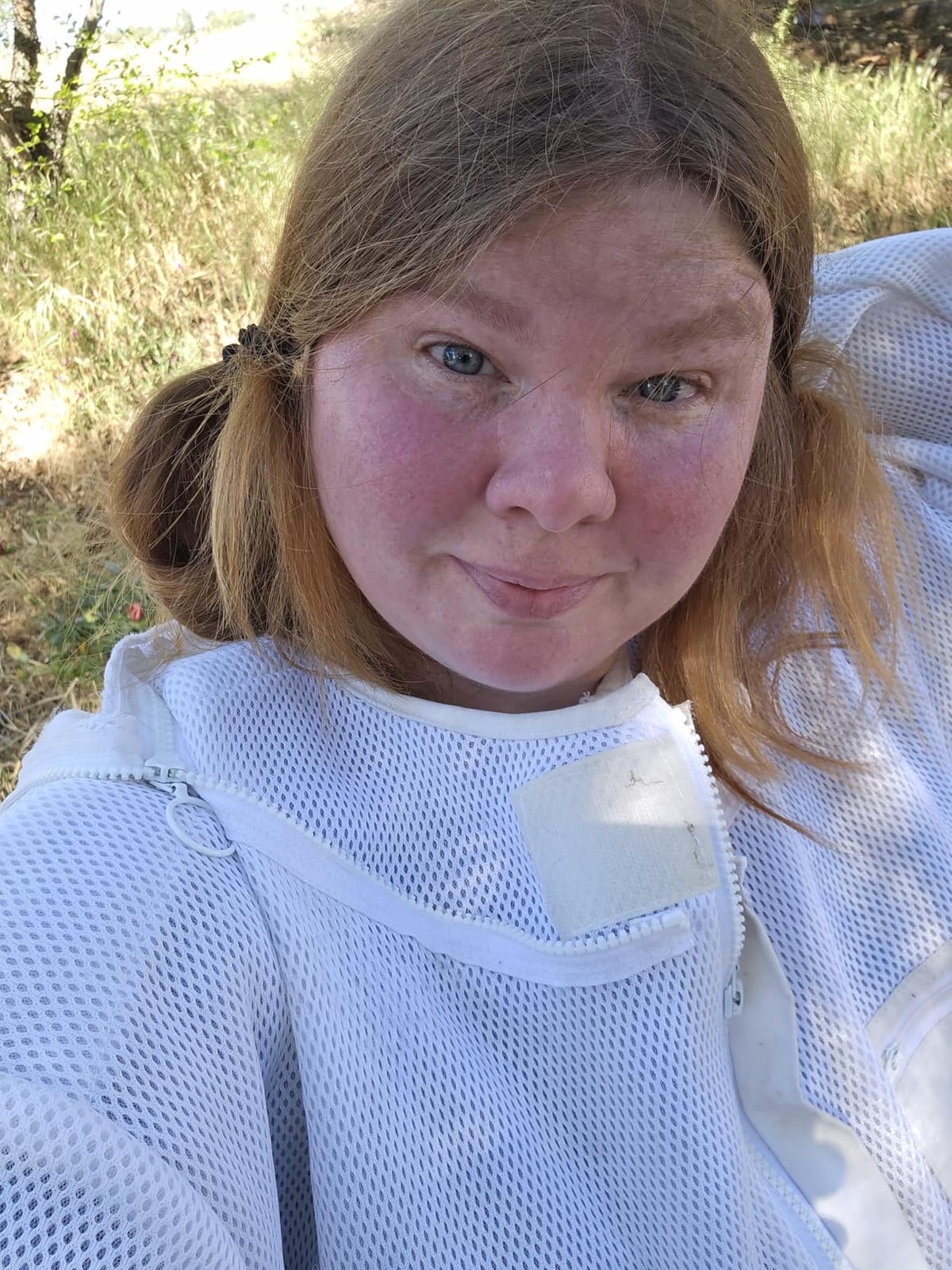 Goatskin Leather Beekeeper's Glove with Long Canvas Sleeve & Elastic Cuff. (Large) customer photo 2