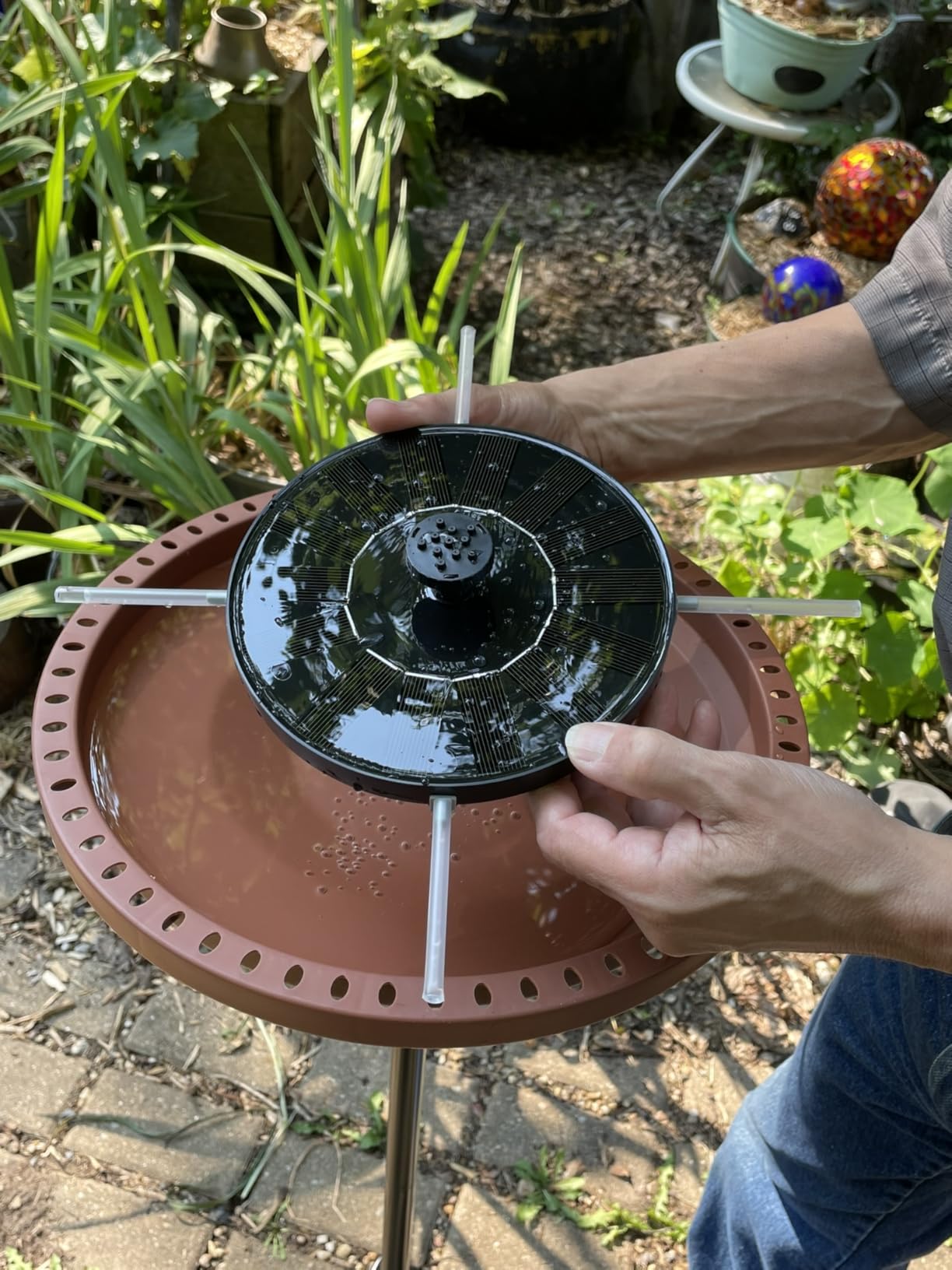 LAWOHO Solar Fountain Pump 1.5W Upgraded Submersible Solar Water Fountain Panel Kit for Bird Bath,Small Pond,Garden and Lawn Solar Water Pump Built-in Filter customer photo 2