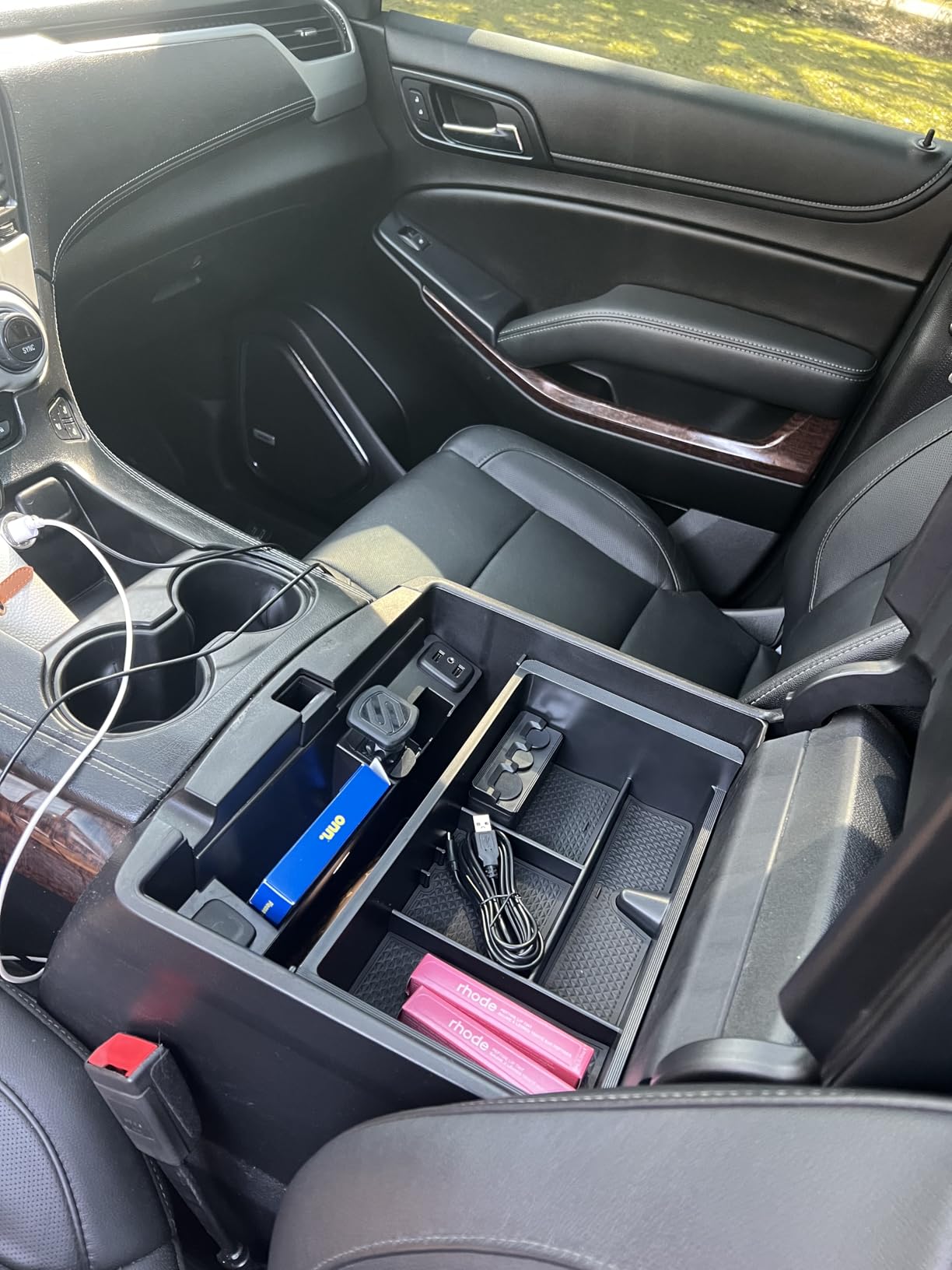 Center Console Organizer Tray Compatible with 2014-2018 GMC Sierra Accessories, (2015-2020) Yukon/Chevy Tahoe Silverado Suburban, Armrest Storage Box Replaces 22817343(Black) customer photo 2