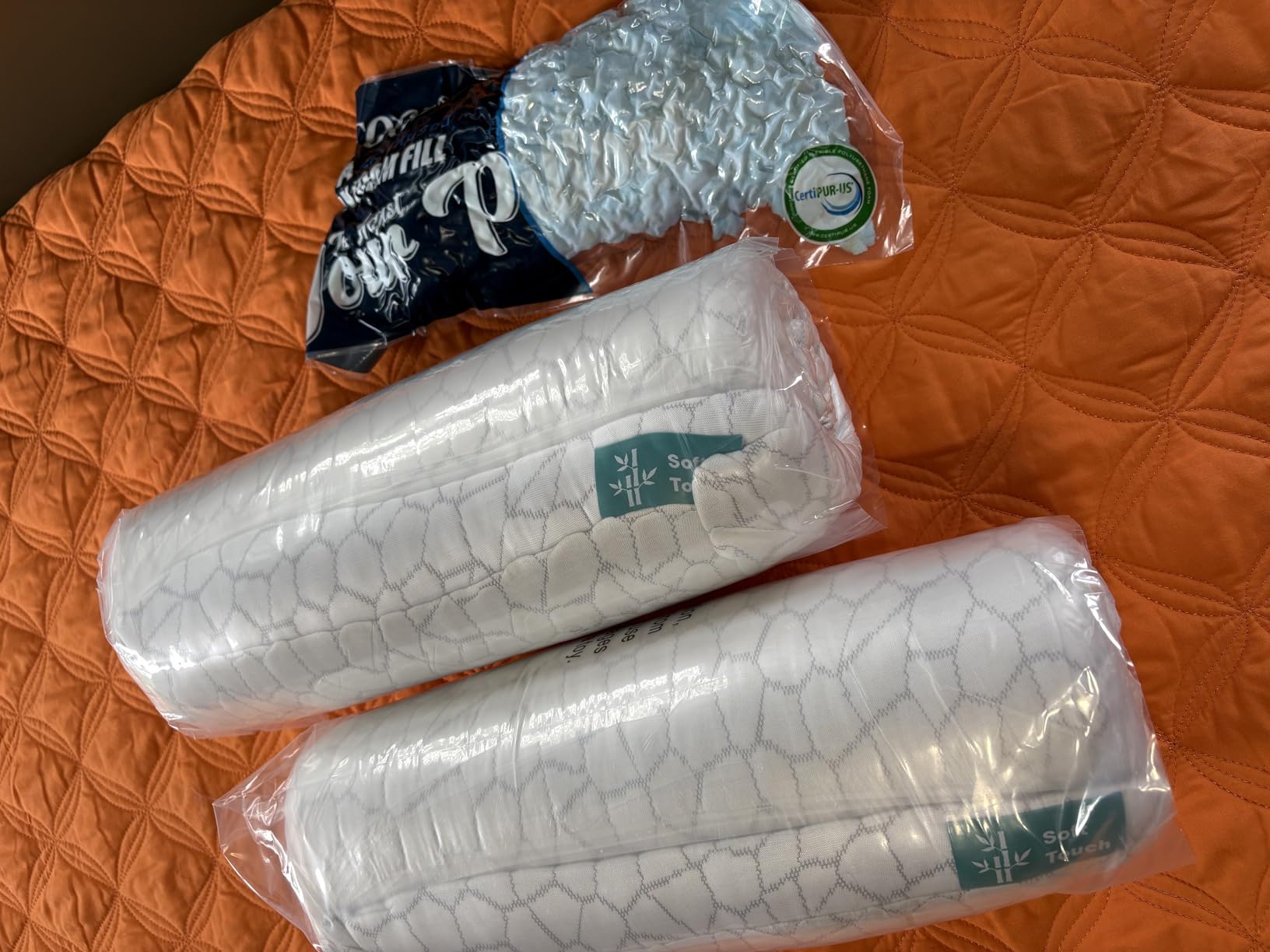 QUTOOL Cooling Pillow for Sleeping, CertiPUR-US Shredded Memory Foam Queen Pillows Set of 2, Cool Pillow for Hot Sleepers Adjustable Firm Pillow for Side, Back, Stomach Sleepers Soft Yet Support,White customer photo 1