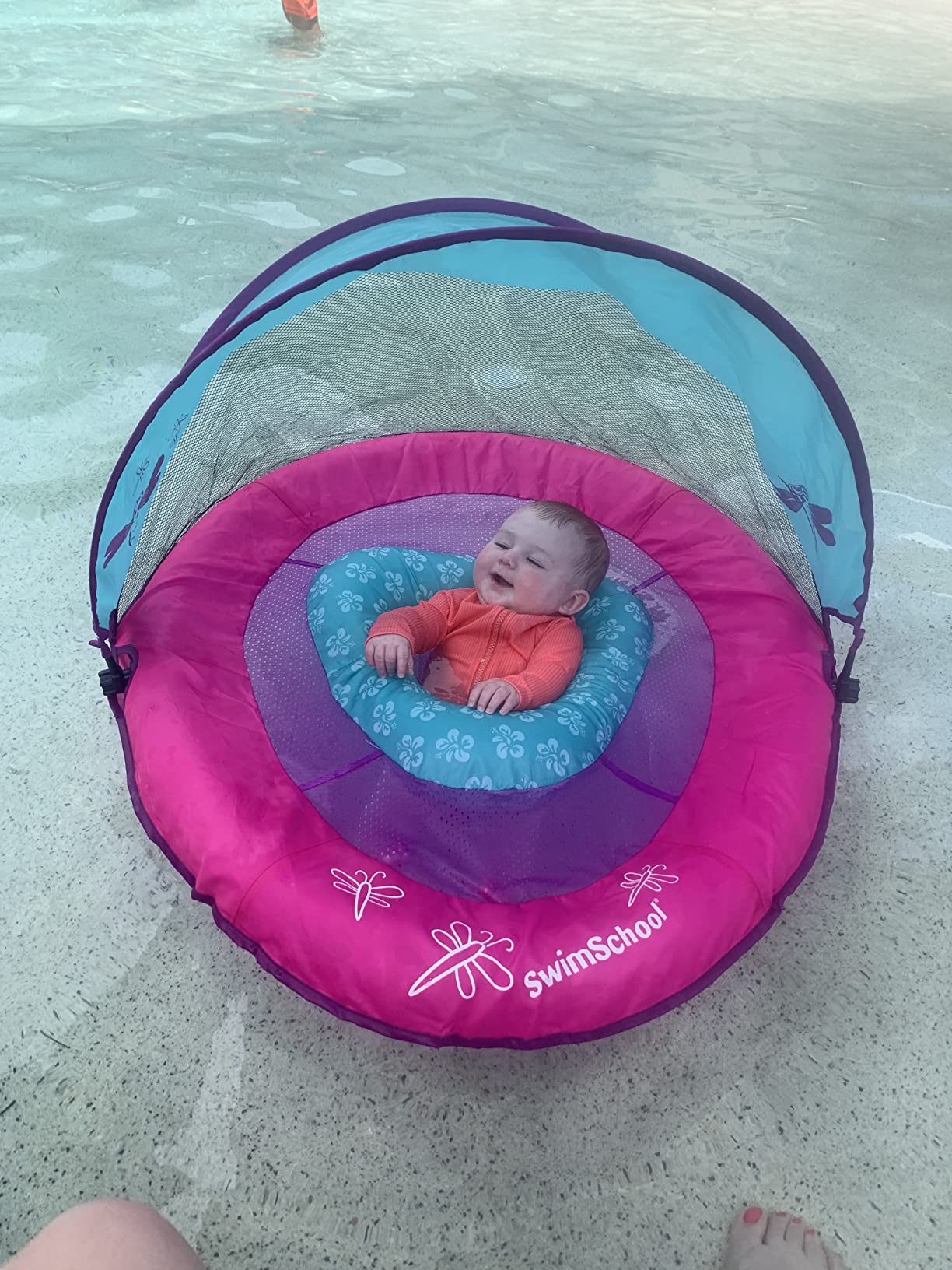 SwimSchool Infant Baby Pool Floats, Free Swimming, Super Buoyant – Ages 6-24 Months – Multiple Colors/Styles – Adjustable Canopies and Seats, Splash & Play Baby Floaties customer photo 1