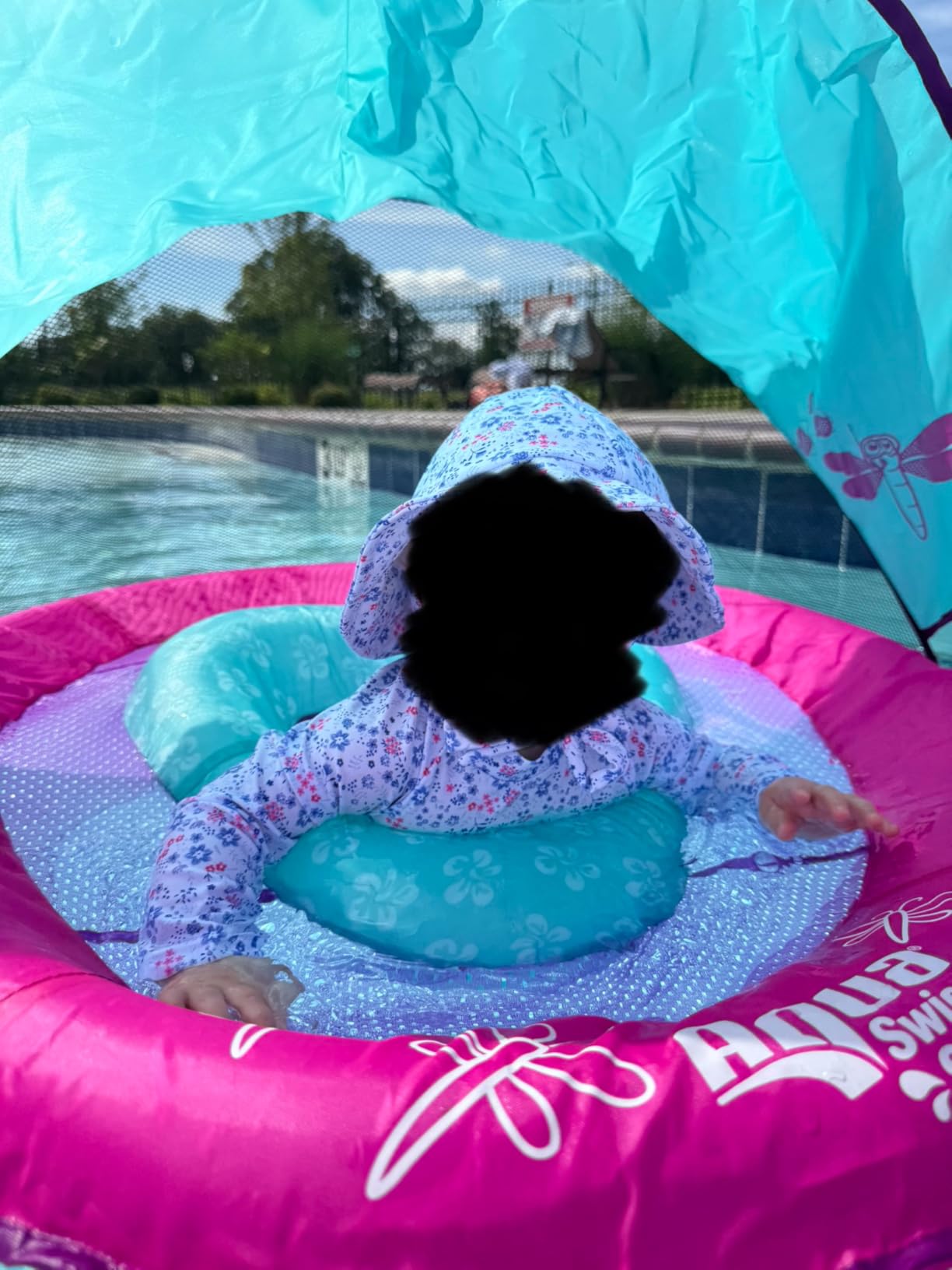 SwimSchool Infant Baby Pool Floats, Free Swimming, Super Buoyant – Ages 6-24 Months – Multiple Colors/Styles – Adjustable Canopies and Seats, Splash & Play Baby Floaties customer photo 2