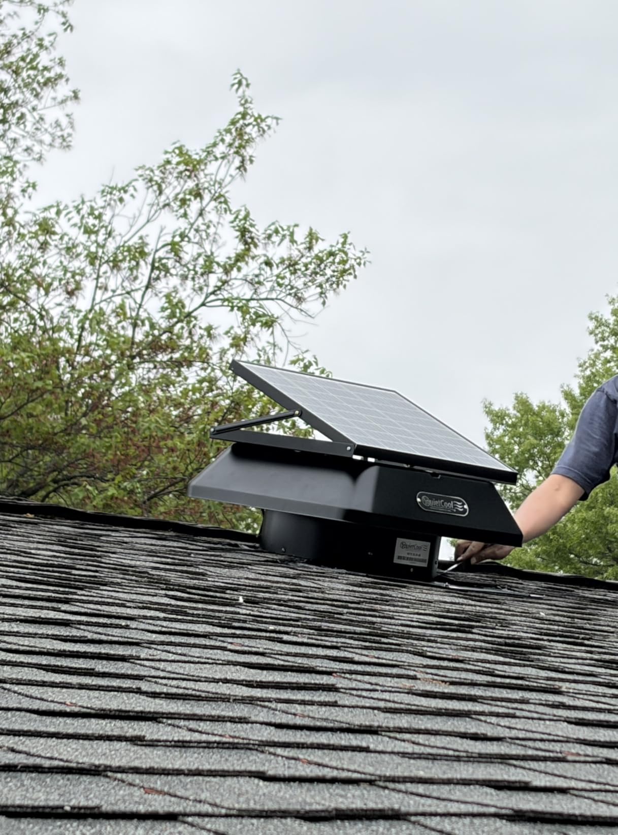 QuietCool AFR SLR-40 Roof Mount Solar Attic Fan - 40 Watt Adjustable Panel - Included AC/DC Inverter for 24/7 Runtime - Thermostat Controlled customer photo 2