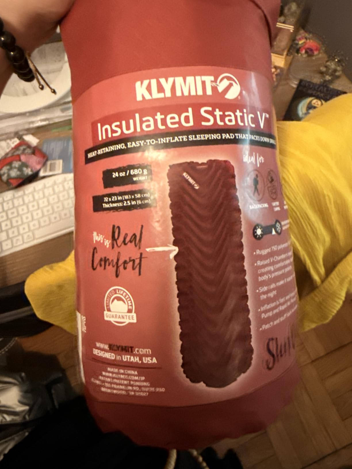 Klymit Insulated Static V Inflatable Sleeping Pad | Comfortable, Lightweight, Easy to Inflate, Portable Air Bed Mattress for Camping, Backpacking and Hiking, Recon customer photo 2