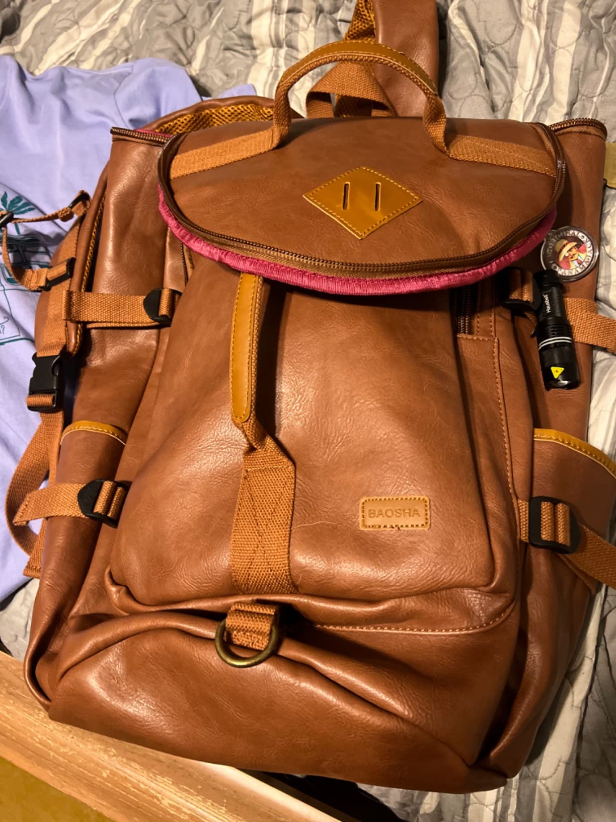 Baosha Stylish Vegan Leather Men Weekender Travel Duffel Tote Bag Backpack Travel Hiking Rucksack Overnight Bag 3-Ways Convertible HB-26 (Brown) customer photo 2