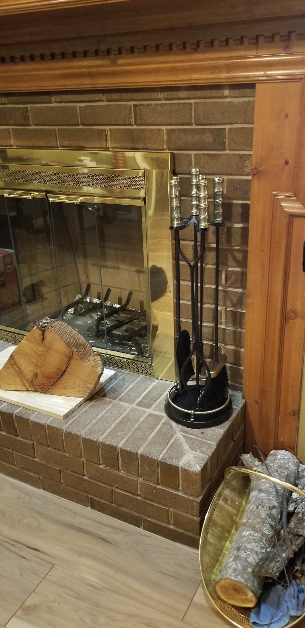 AMAGABELI GARDEN & HOME Fireplace Tools Set 5 Pcs Wrought Iron Indoor with Stand for Fire Place Kit Holder Wood Stove Hearth Accessories Chimney Fire Pit Tongs Shovel Brush Poker Fireset Outdoor Brass customer photo 1