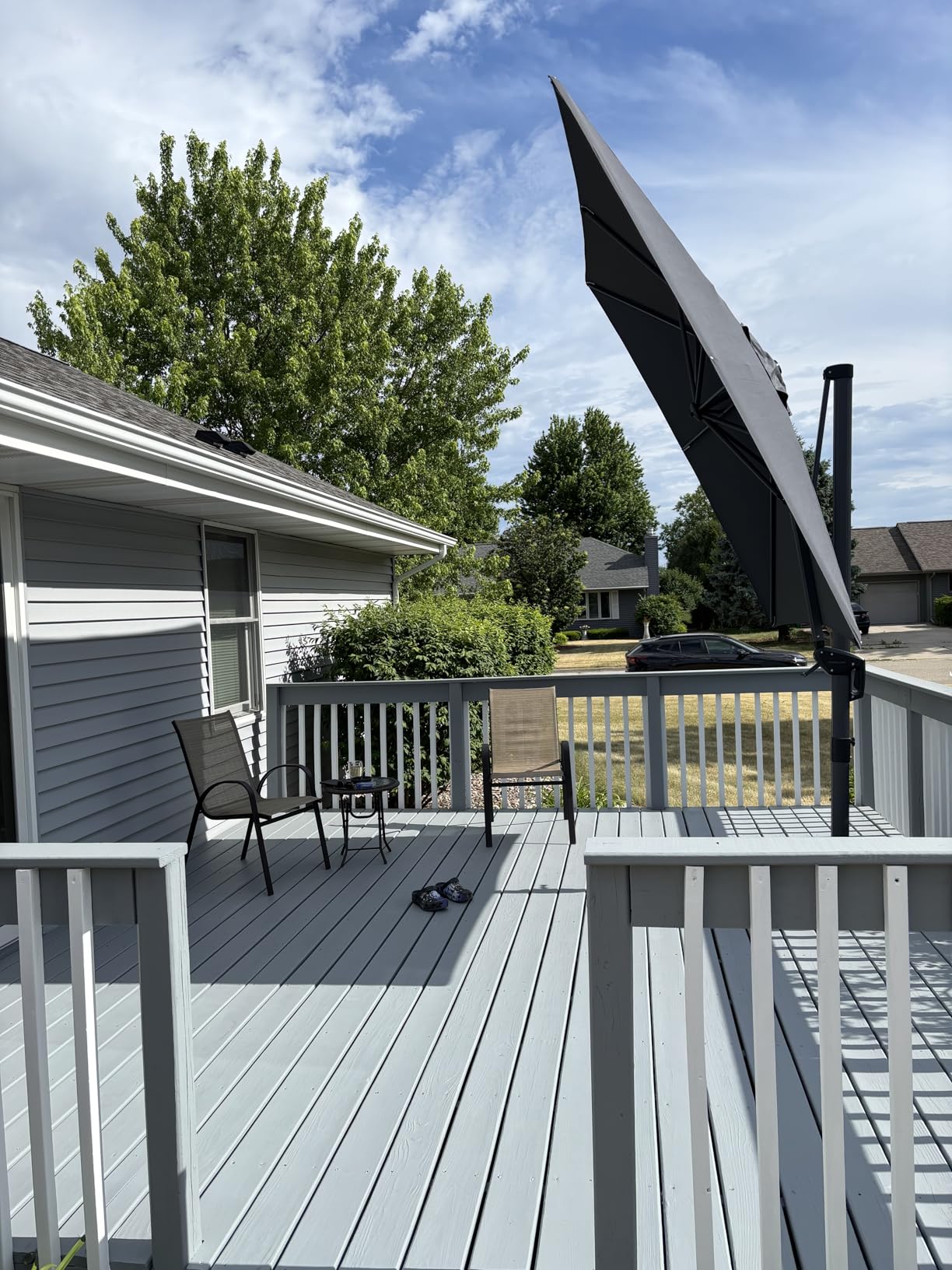 PURPLE LEAF Cantilever Umbrella 9' x 11.5' Rectangle 360° Rotation Beige customer photo 1