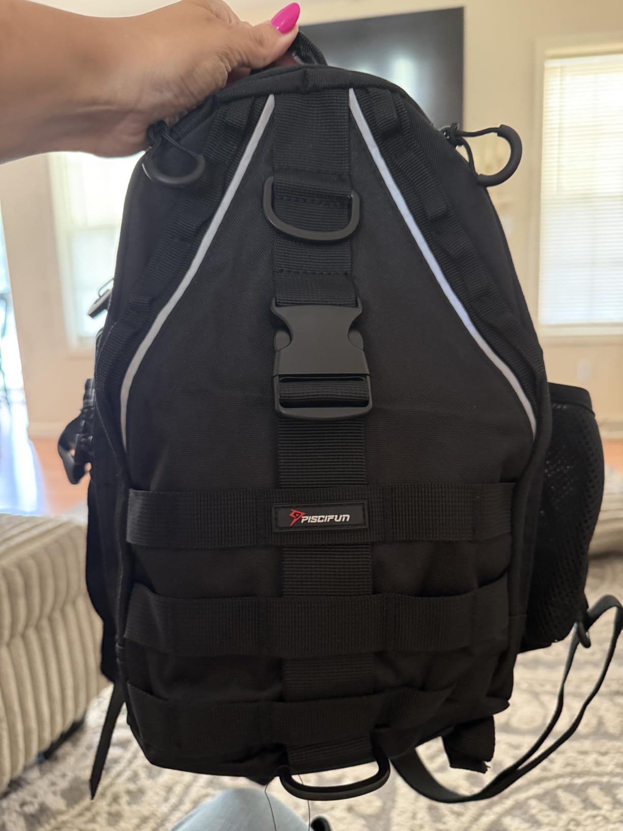 Piscifun Fishing Backpack, Rod Holders, Lightweight Sling Bag, Black customer photo 1