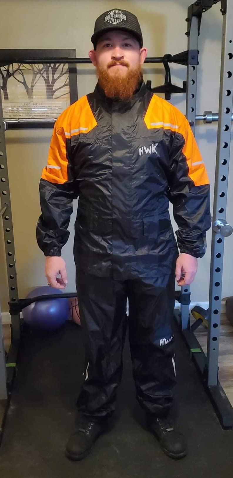 HWK Motorcycle Rain Suit for Men and Women, Two-Piece Waterproof Motorcycle Rain Gear with Reflective Jacket and Pants, All-Season Weatherproof Protection for Riding, Black, Large customer photo 2