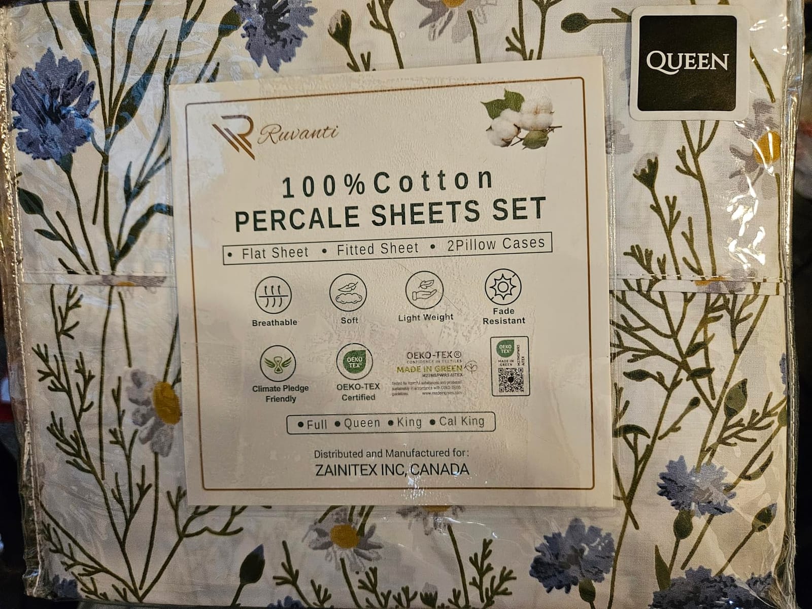 RUVANTI 100% Cotton Queen Sheets, Percale Queen Sheet Set, Sweet Pea customer photo 1