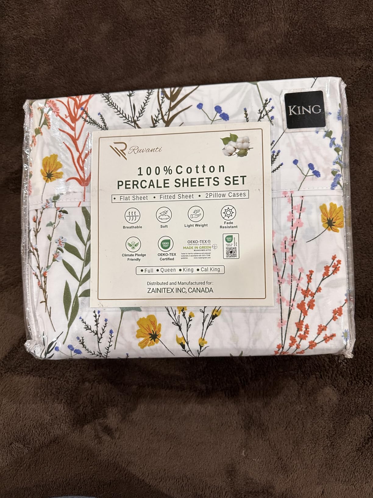 RUVANTI 100% Cotton Queen Sheets, Percale Queen Sheet Set, Sweet Pea customer photo 2