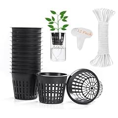 ORIMERC 12 Pack 3 inch Net Cups Pots with 12 feet Hydroponics Self Watering Wick & 12 Plant Labels Aquaponics Mason Jar Bucket Insert Orchid kratky Vegetable Garden Growing Netted Basket Slotted Mesh customer photo 2