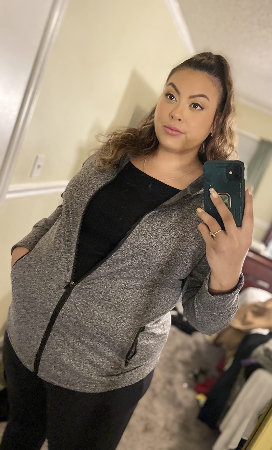FOREYOND Women Plus Size Fleece Jackets Full Zip Up Hoodies Lightweight Workout Clothing for Running Yoga Gym customer photo 2
