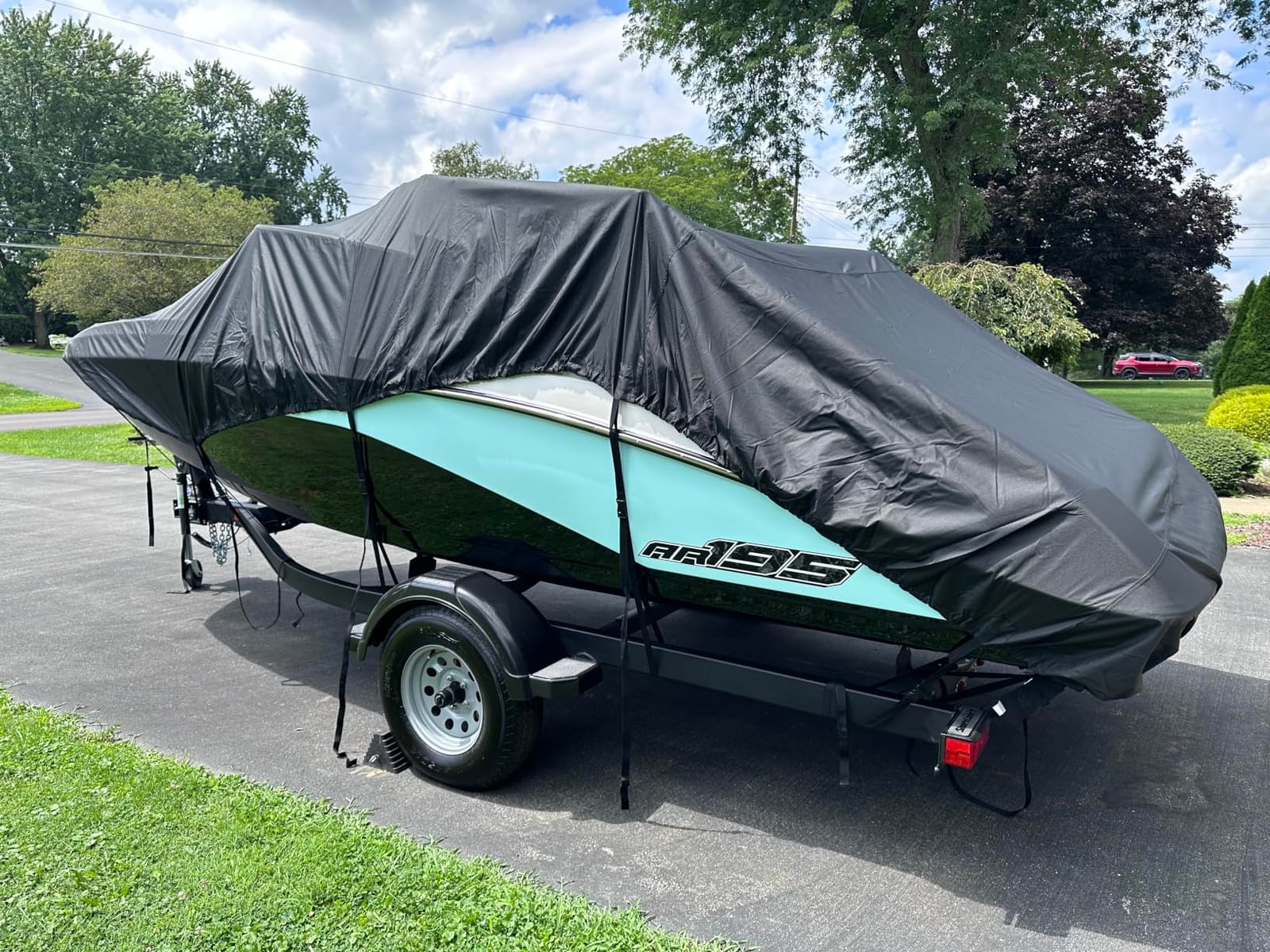 Waterproof 20-22FT Boat Cover, 1200D Heavy Duty Trailerable Cover | Marine Grade Oxford Fabric, UV & Tear Resistant, Double Stitching, Elastic Hem, Fits V-Hull/Ski Boat/Bass Boat/Fishing Boat customer photo 1