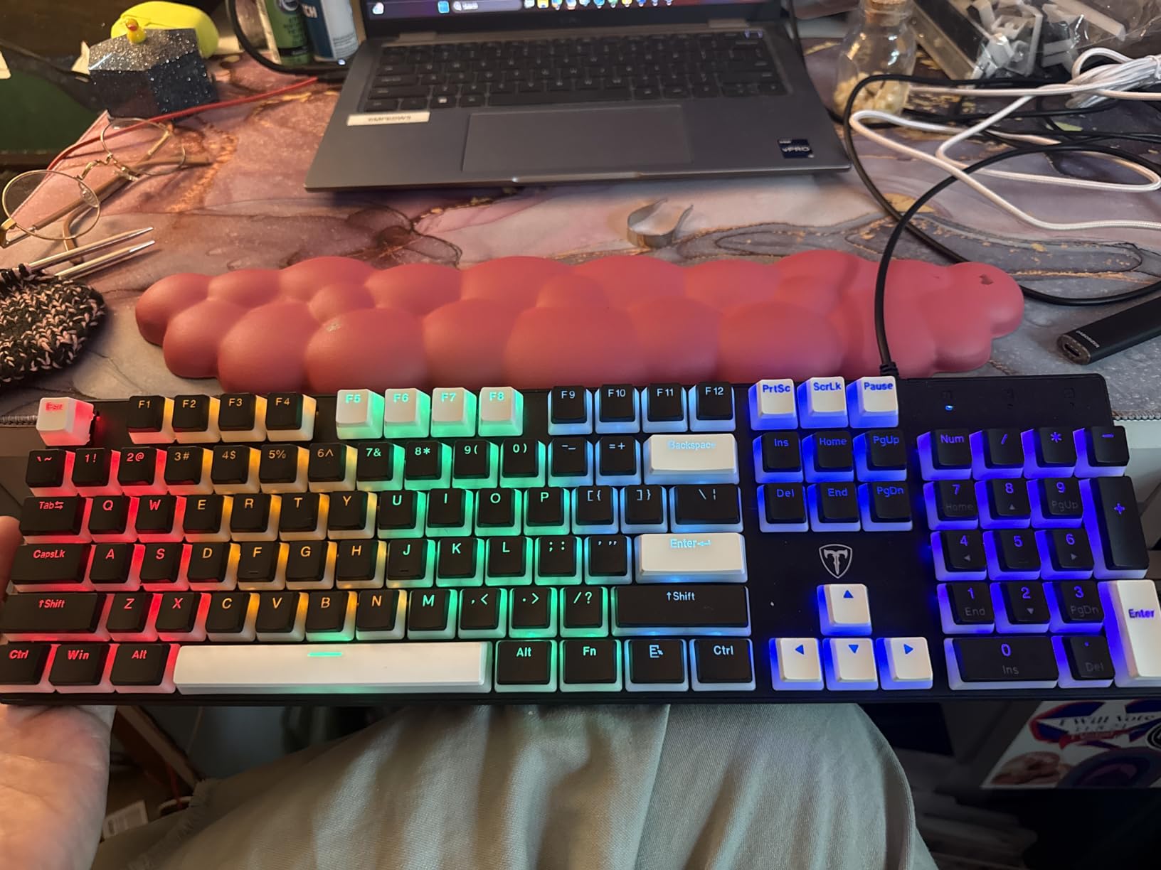 RisoPhy Mechanical Gaming Keyboard, RGB 104 Keys Ultra-Slim LED Backlit USB Wired Keyboard with Blue Switch, Durable Abs Keycaps/Anti-Ghosting/Spill-Resistant Computer Keyboard for PC Mac Xbox Gamer customer photo 1