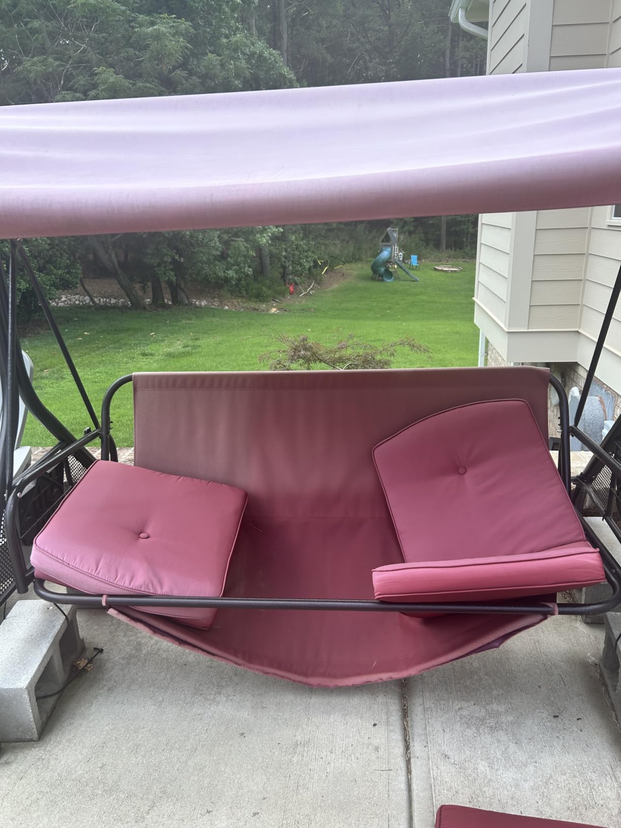 HOMREST 3 Seat Porch Swing with Adjustable Canopy, Patio Swing with Stand customer photo 1