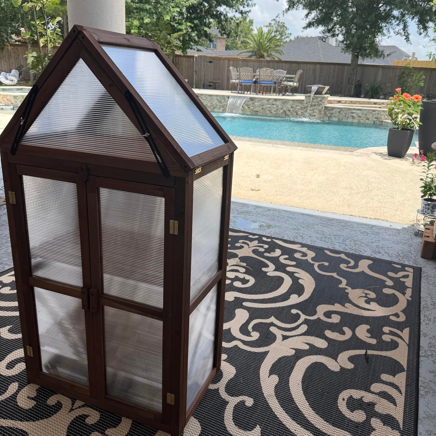 Happygrill Cold Frame, Mini Wooden Green House w/Transparent Openable Roof | Raised Flower Planter Shelf w/ 3 Adjustable Shelves & Polycarbonate Panels, Small Wood Greenhouse Cabinet for Indoor Outdoors customer photo 2