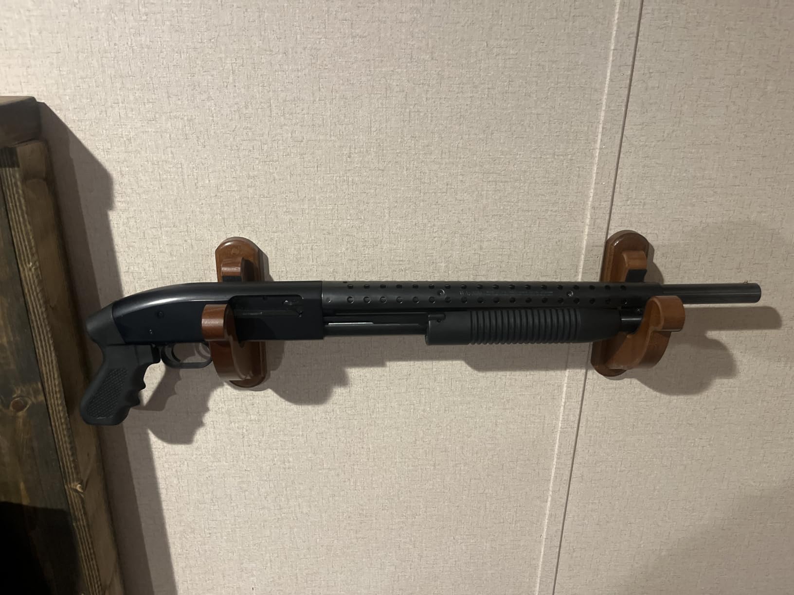 TESLYAR Gun Wall Mount - Figured Rifle Hooks, Wooden Gun Rack for Shotguns, Real Hardwood Holder, Set of 2, Wenge Finish, Gun Hangers for Wall customer photo 2
