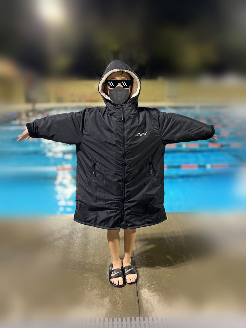 Hiturbo Warm Kids Swim Parka: Waterproof Changing Robe Sherpa Lined customer photo 1