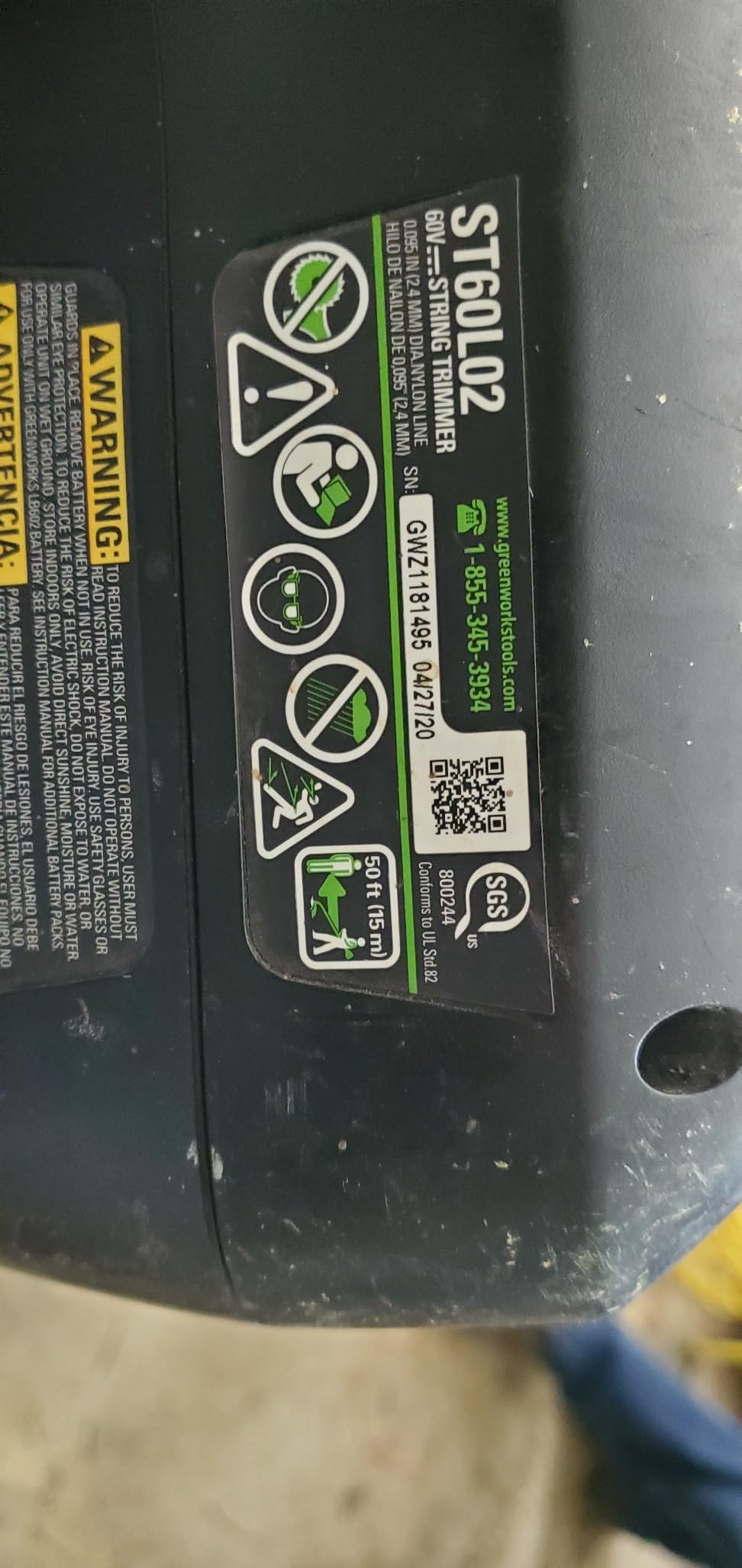 Greenworks 60V 16 in Cordless String Trimmer, 2.5 Ah Battery customer photo 2