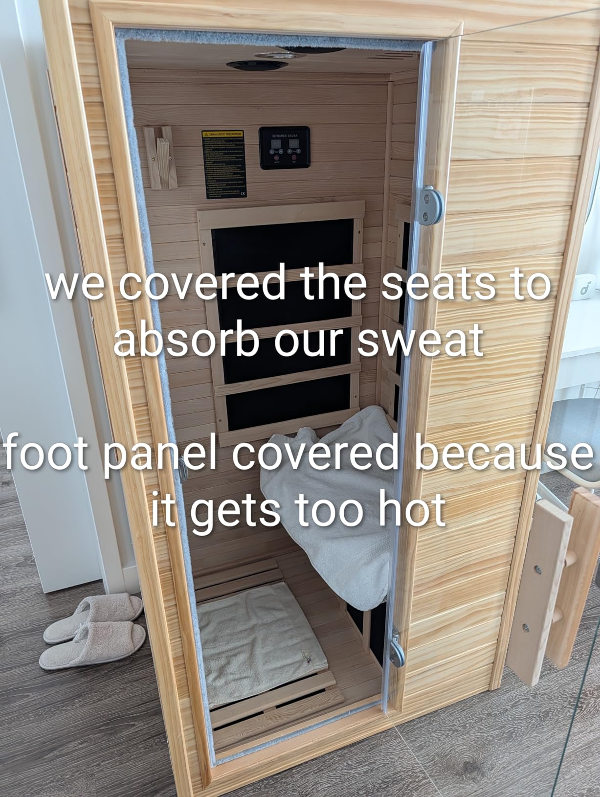 Homsido Infrared Home Sauna Room 1 Person Hemlock Wooden Indoor Dry Sauna,Low EMF 1200W/110V Heaters Panels,LCD Control Panel,10 Minutes Pre-Warm up,Time and Temp Pre-Set,1-Year Aftersale customer photo 1