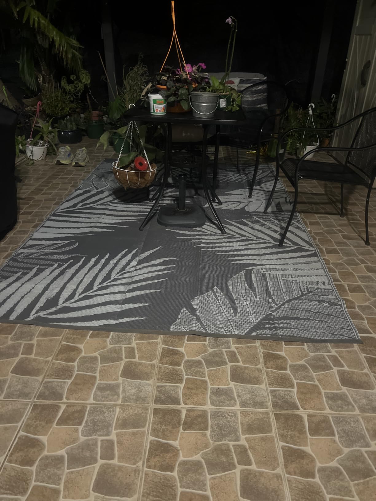 GENIMO Outdoor Rug, Waterproof Plastic Rugs for Patio, 5'x8' Grey White customer photo 1