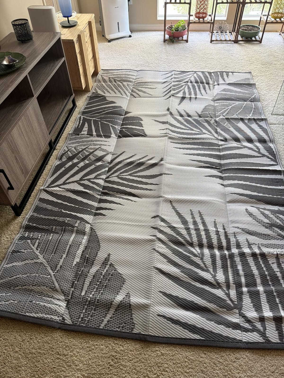 GENIMO Outdoor Rug, Waterproof Plastic Rugs for Patio, 5'x8' Grey White customer photo 2