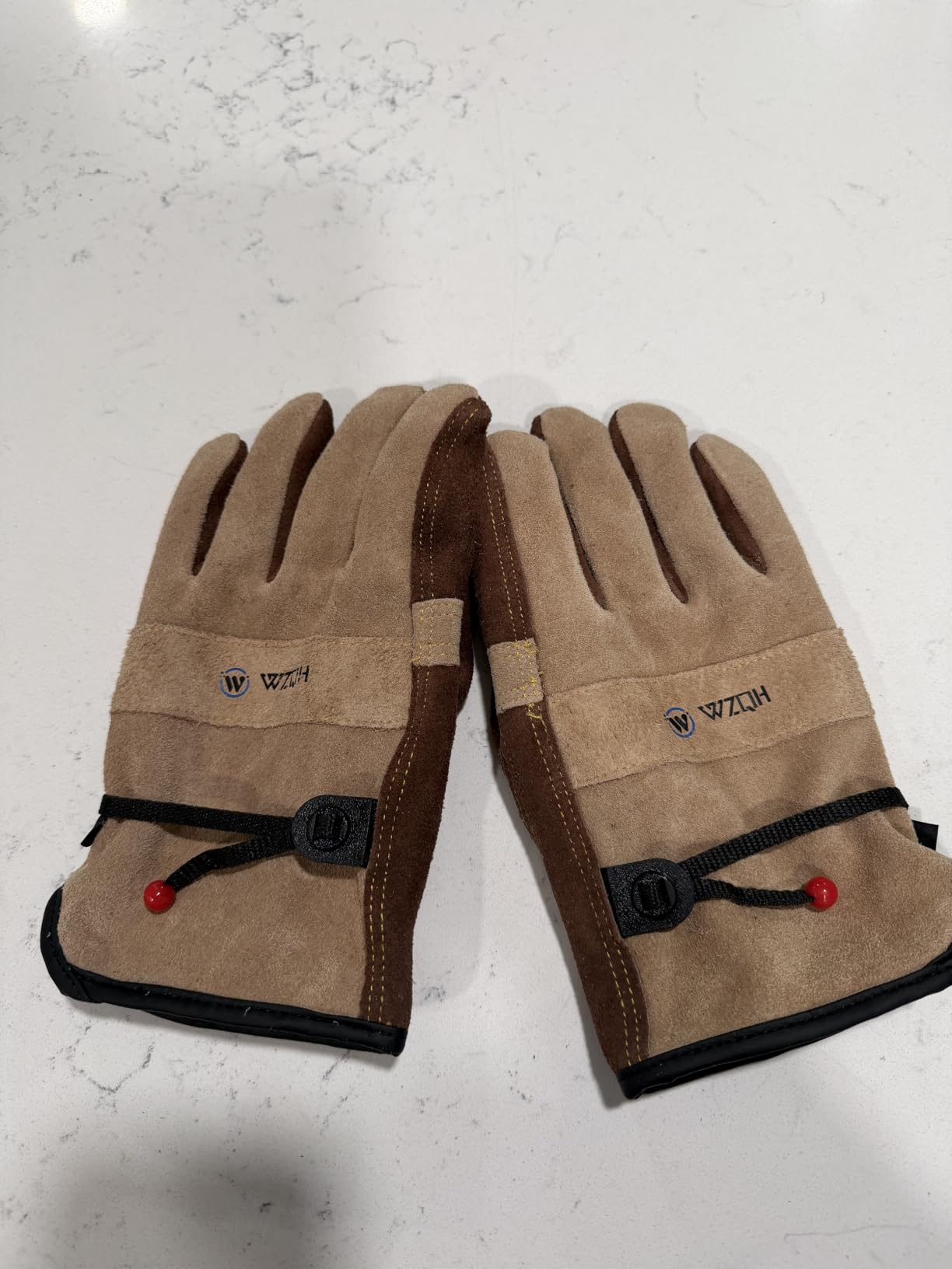 WZQH Leather Work Gloves for Men or Women.Gardening,Welding,Coffee-grey L customer photo 1