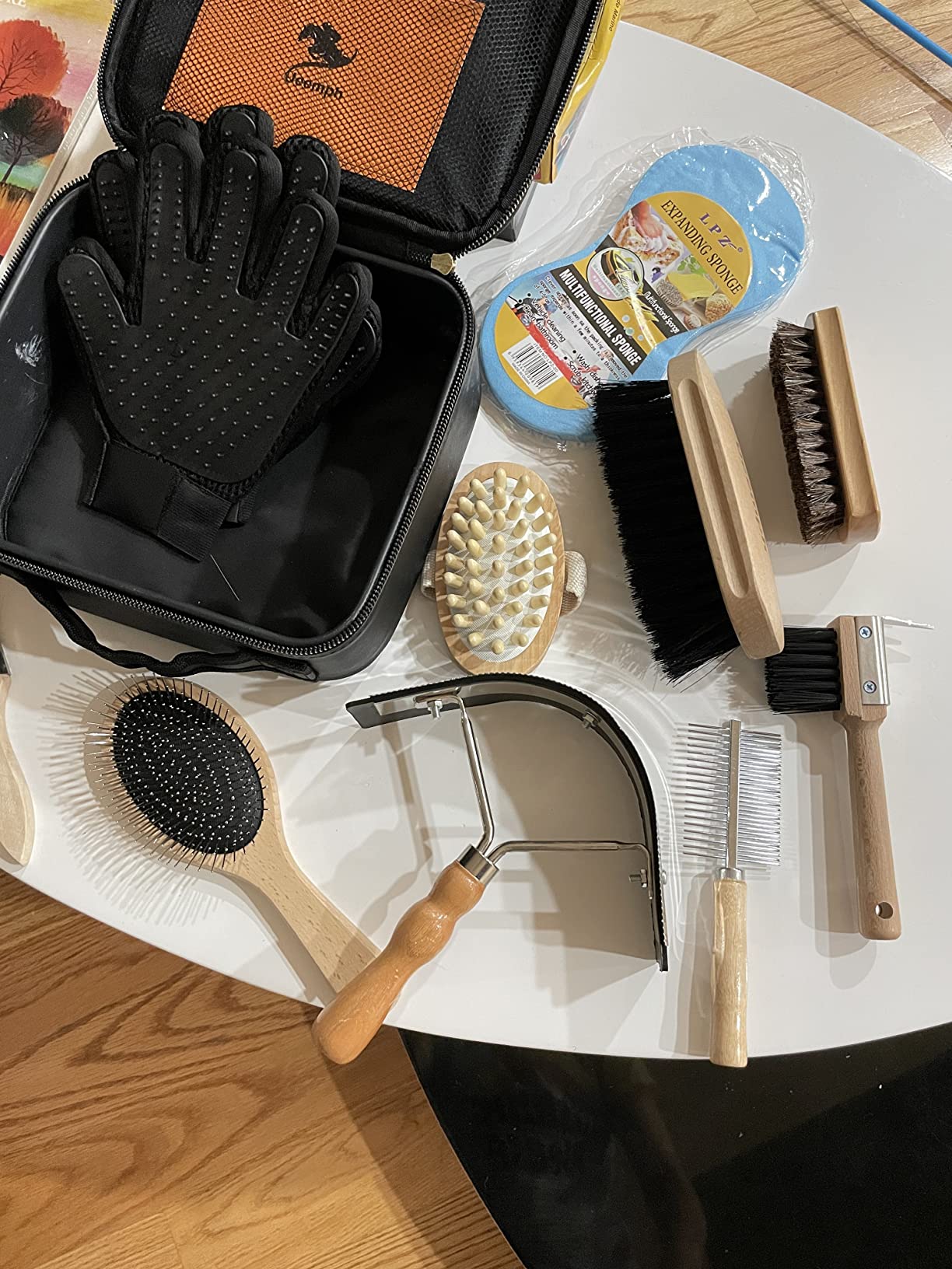Horse Grooming Kit (12-Piece): Brushes, Storage Bag, Sweat Scraper, Mane Comb, Grooming Gloves - Purple Horse Gifts for Girls customer photo 2