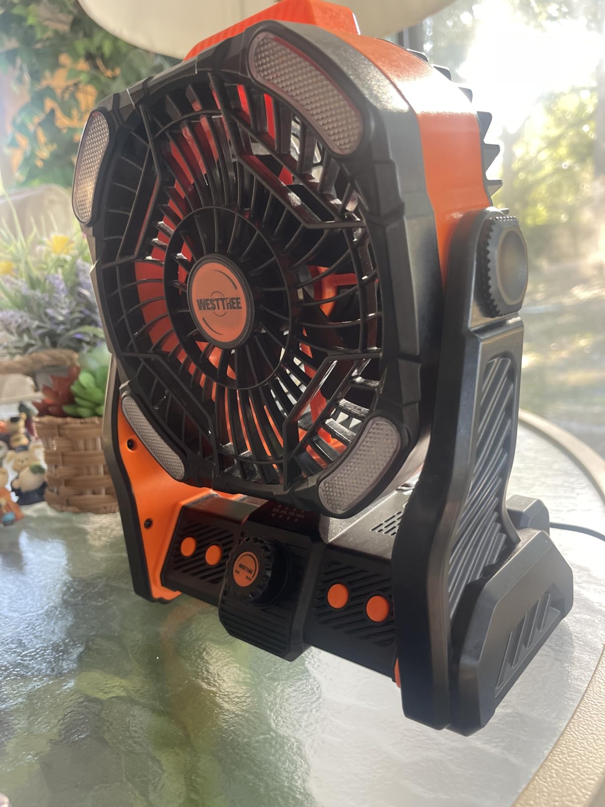 WESTTREE 20000mAh Battery powered fan Camping Fan essentials Portable fan Battery OperatedRechargeable Outdoor Tent with Light & Hook Personal USB Desk for Camping,Orange customer photo 1