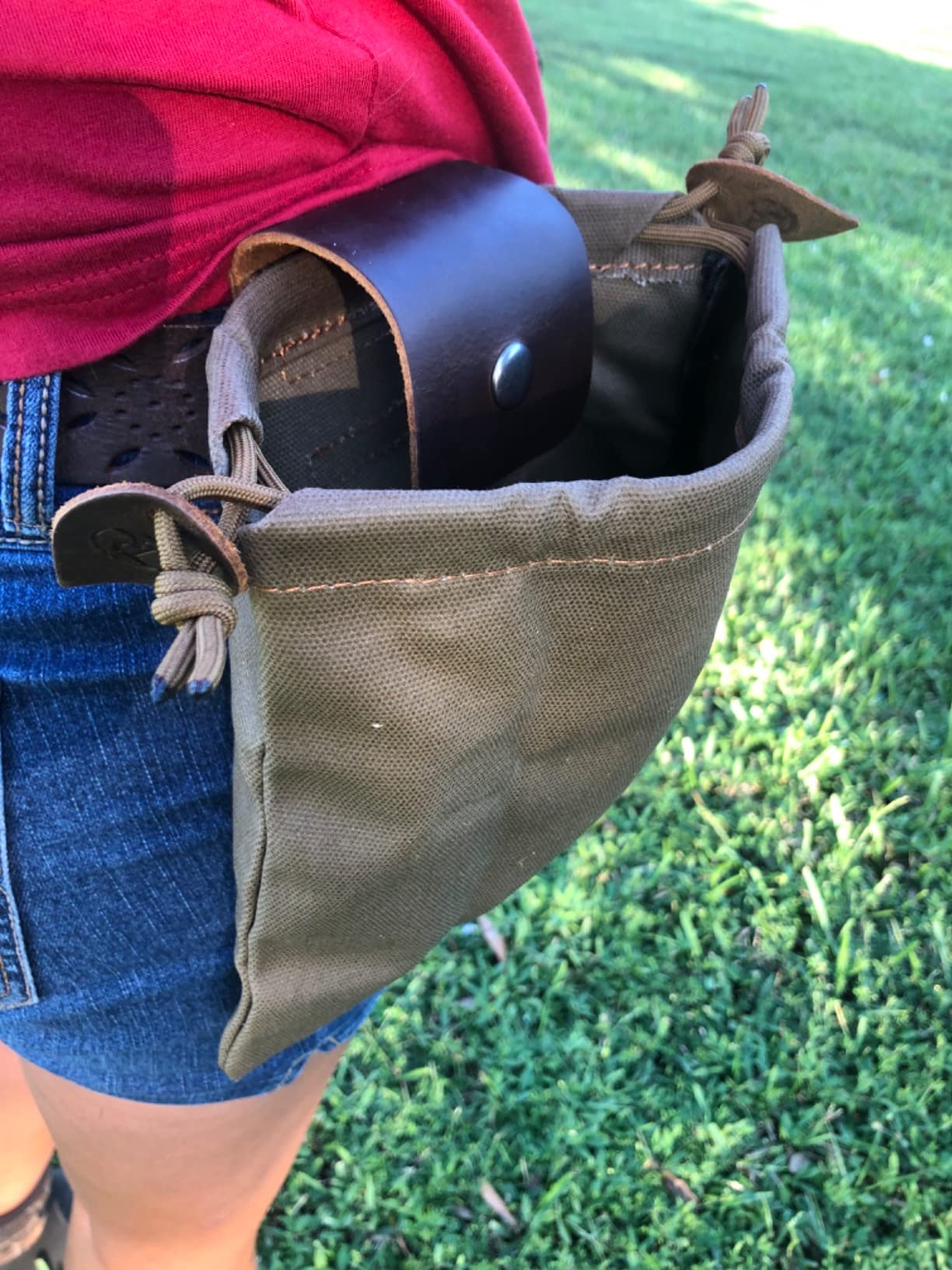 RingSun Waxed Canvas Mushroom Foraging Bag, Collapsible Camping Foraging Pouch, Leather Bushcraft Belt Tinder Dump Pouchs customer photo 2