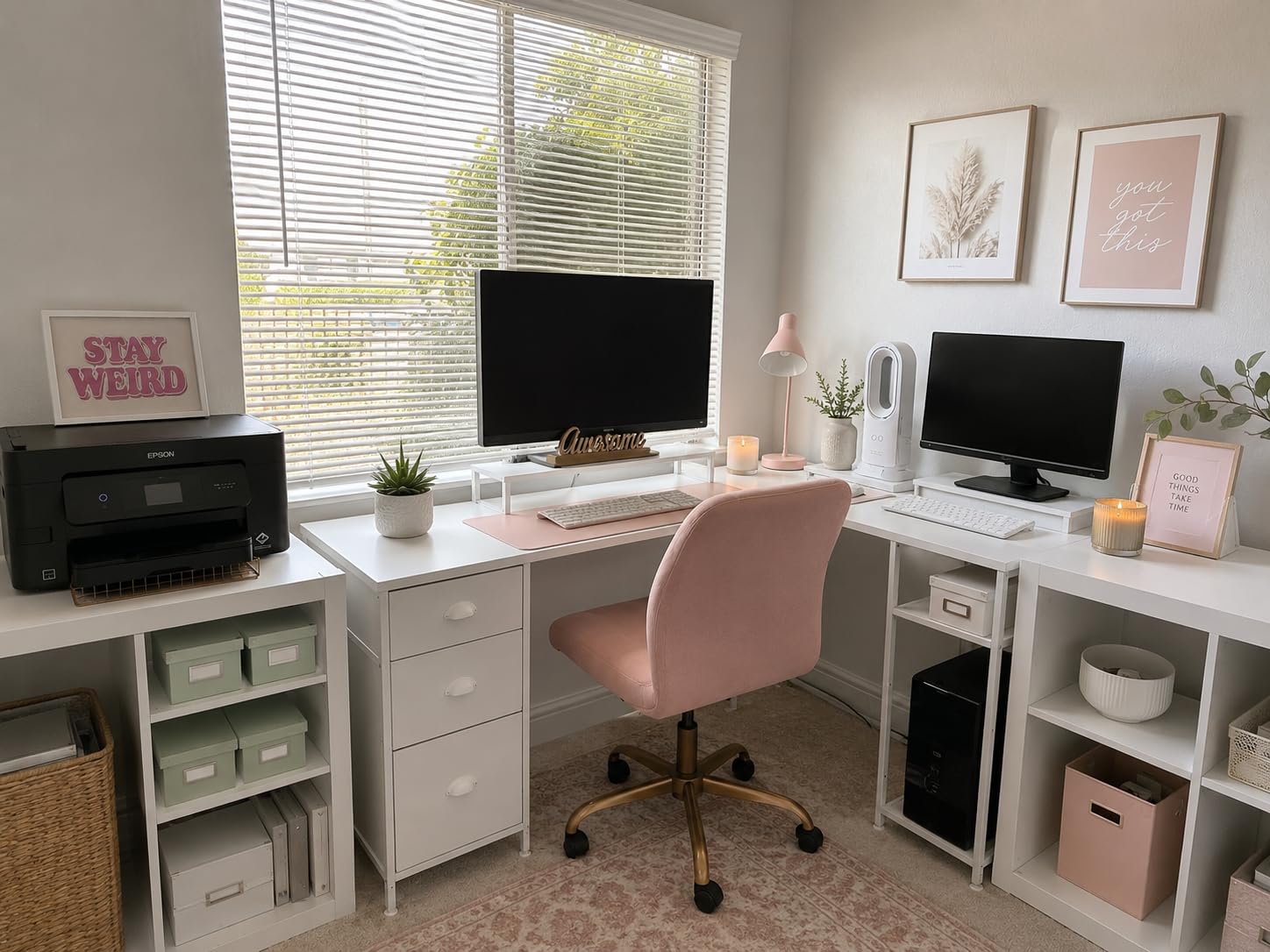 Furologee 66'' L Shaped Desk with Power Outlet and 2 Drawers, Rustic Brown customer photo 1