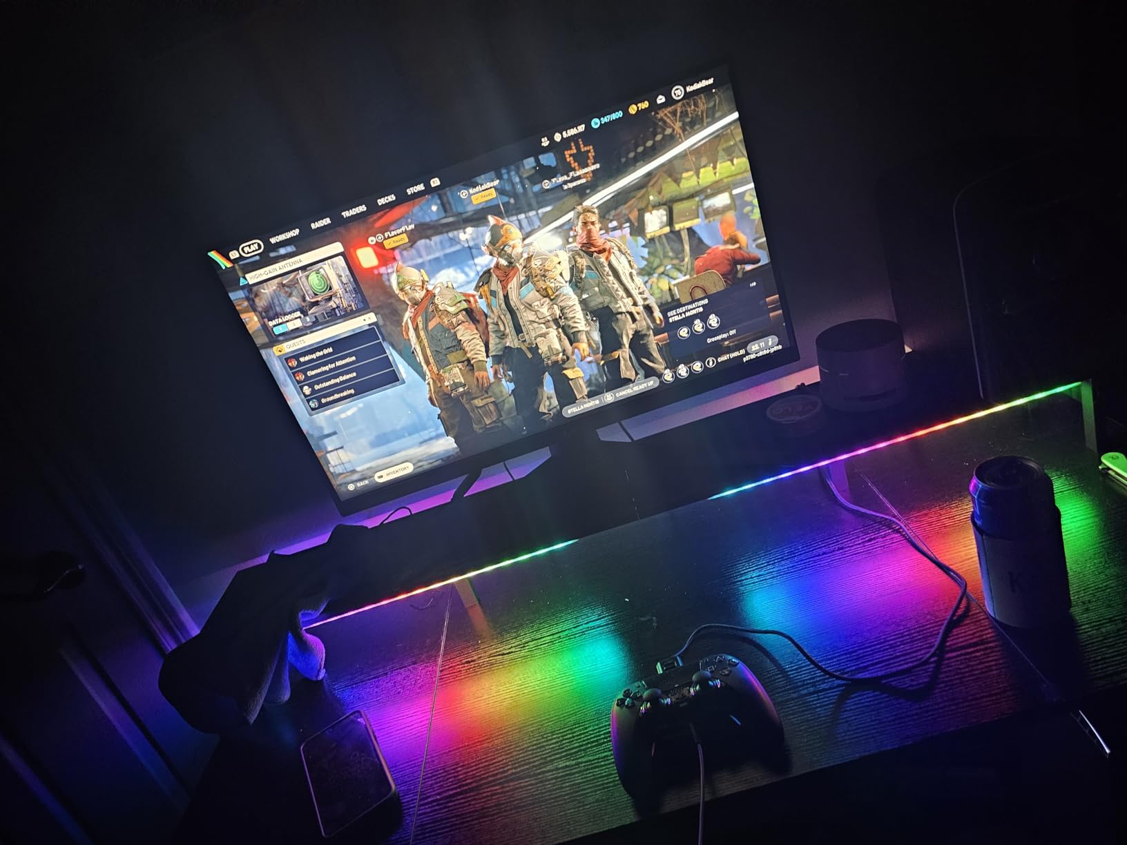 ODK 55 Inch Gaming Desk with LED Lights & Storage Shelves, Black customer photo 2